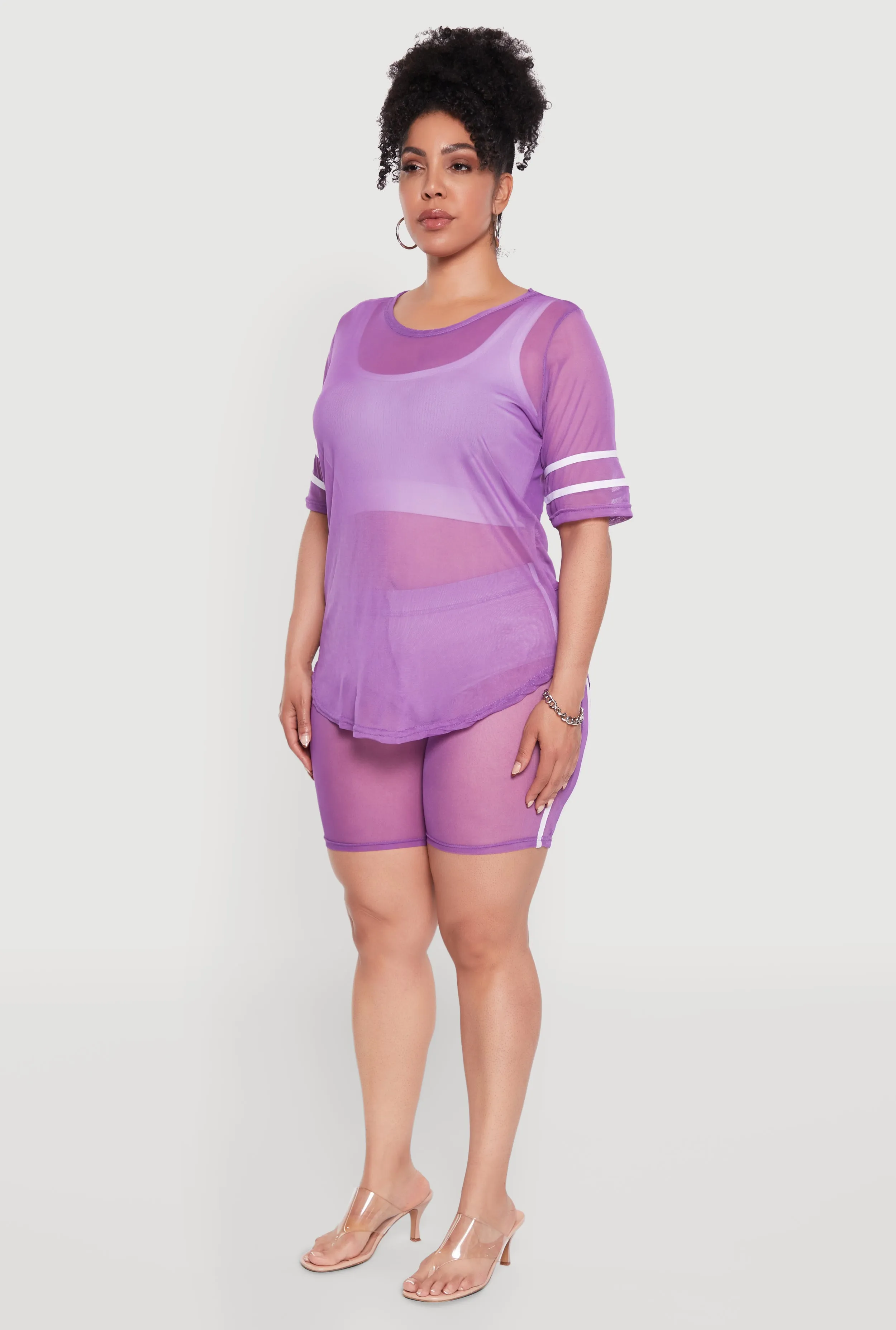 Plus Size Varsity Stripe Short Sleeve Mesh Top sold by Rainbow product image thumbnail 5