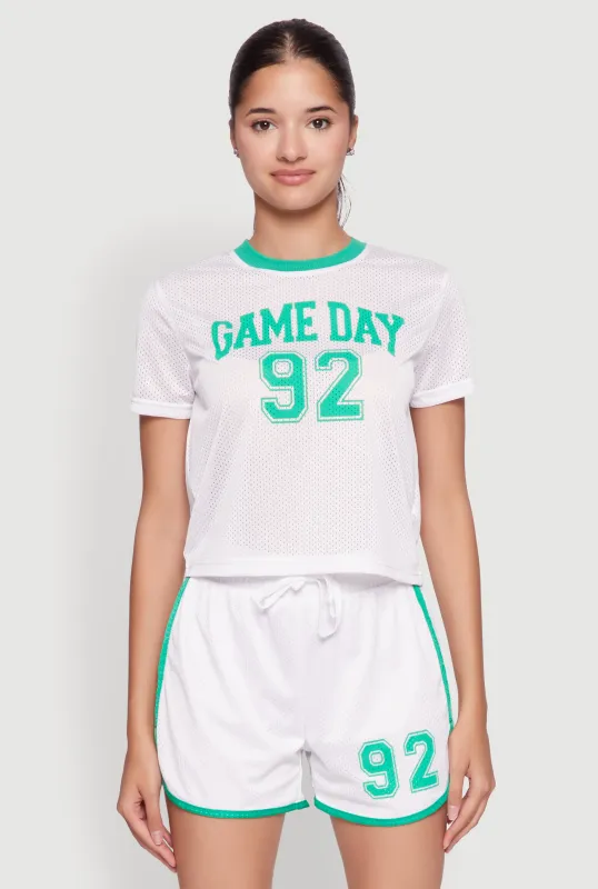 Graphic Jersey Mesh Crew Neck Top sold by Rainbow