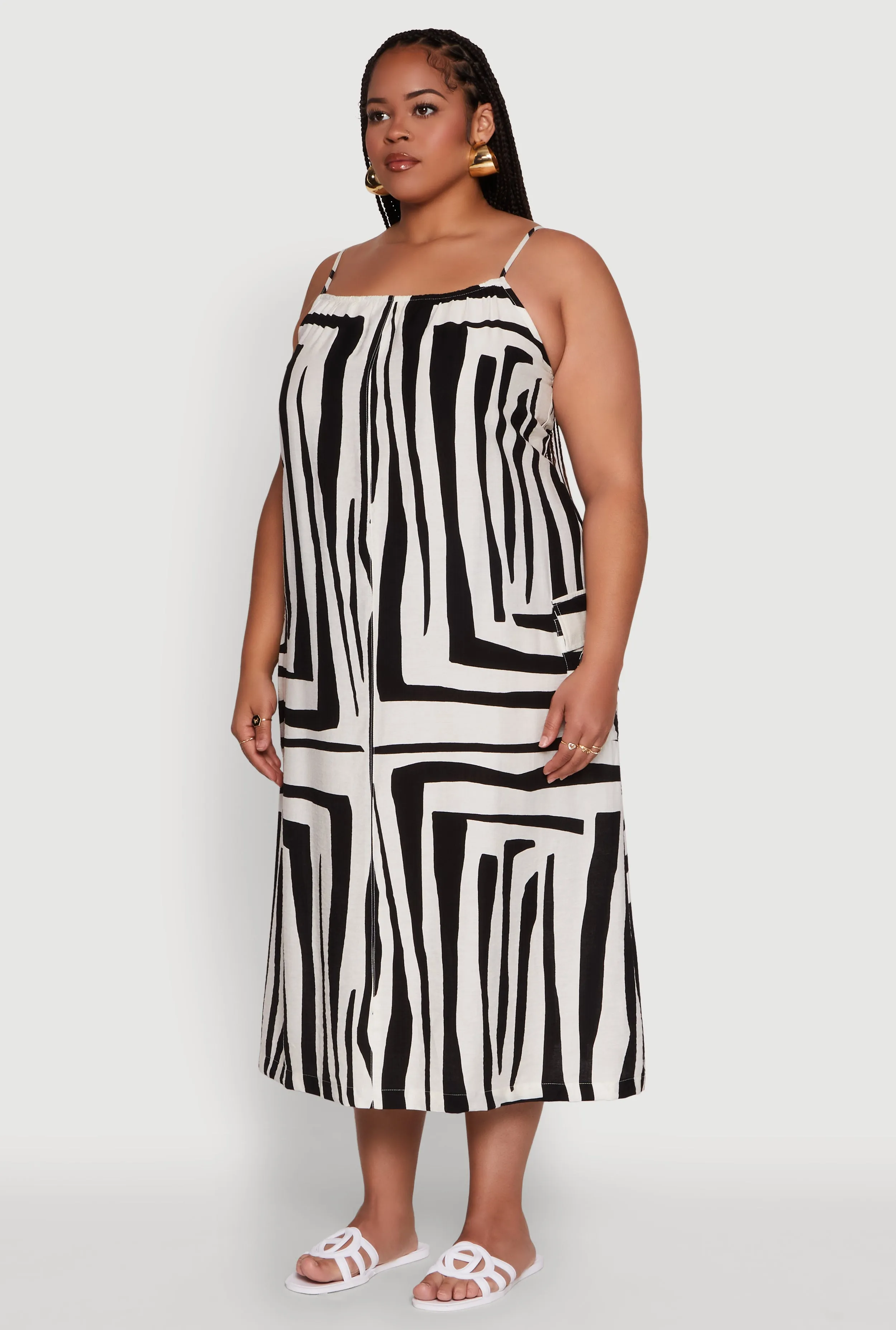 Plus Size Zebra Print Square Neck Cami Dress with Cargo Pockets sold by Rainbow product image thumbnail 3