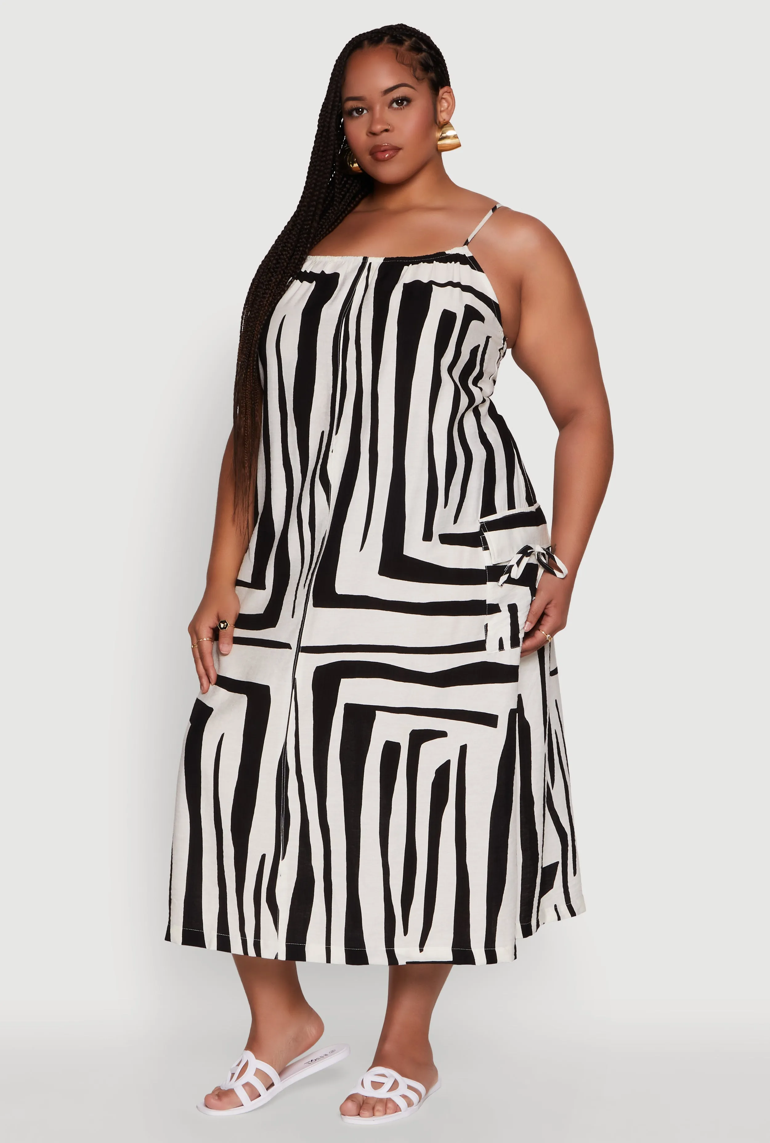 Plus Size Zebra Print Square Neck Cami Dress with Cargo Pockets sold by Rainbow product image thumbnail 2