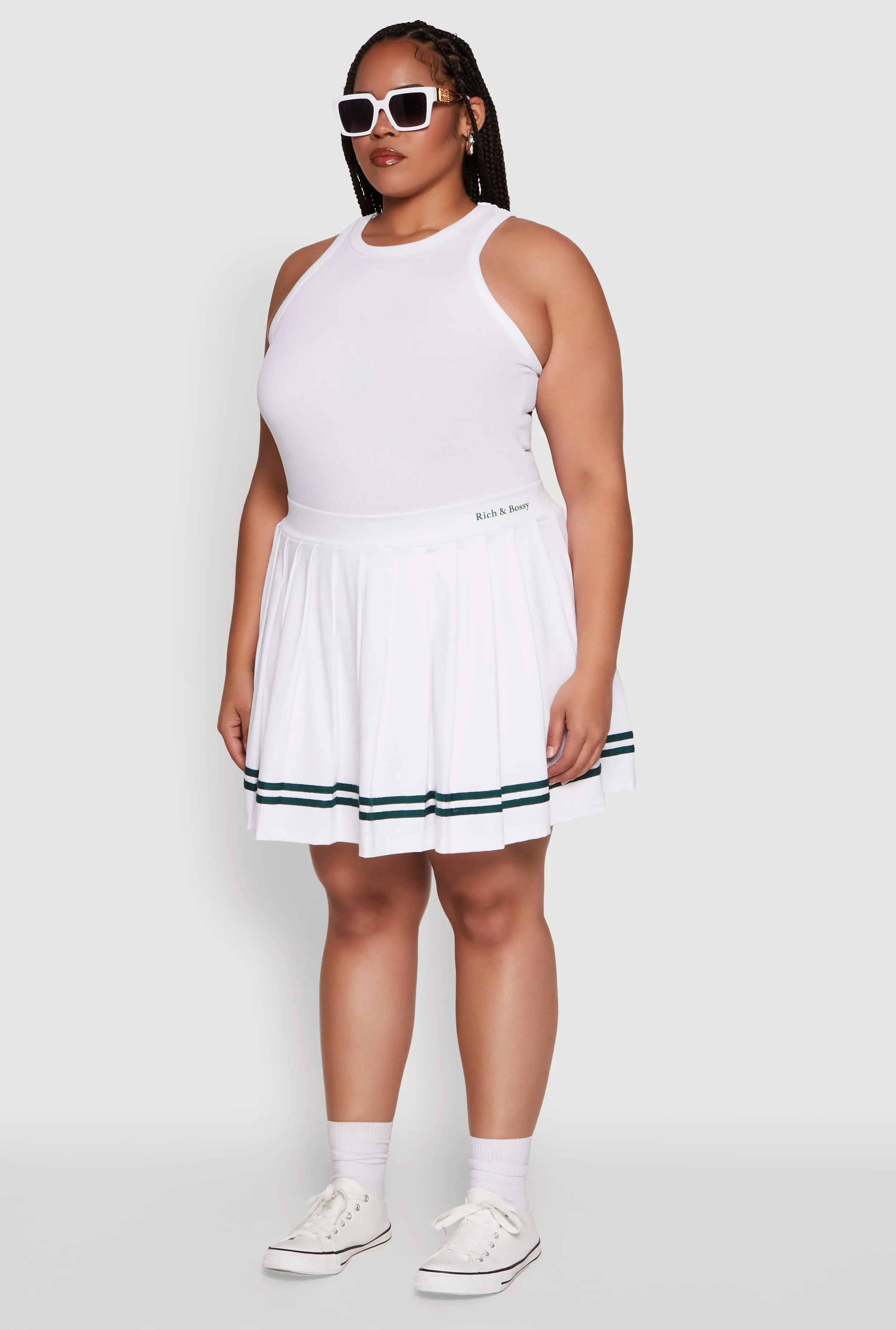 Plus Size Trendy High Waisted Graphic Pleated Varsity Stripe Skirt sold by Rainbow product image thumbnail 3