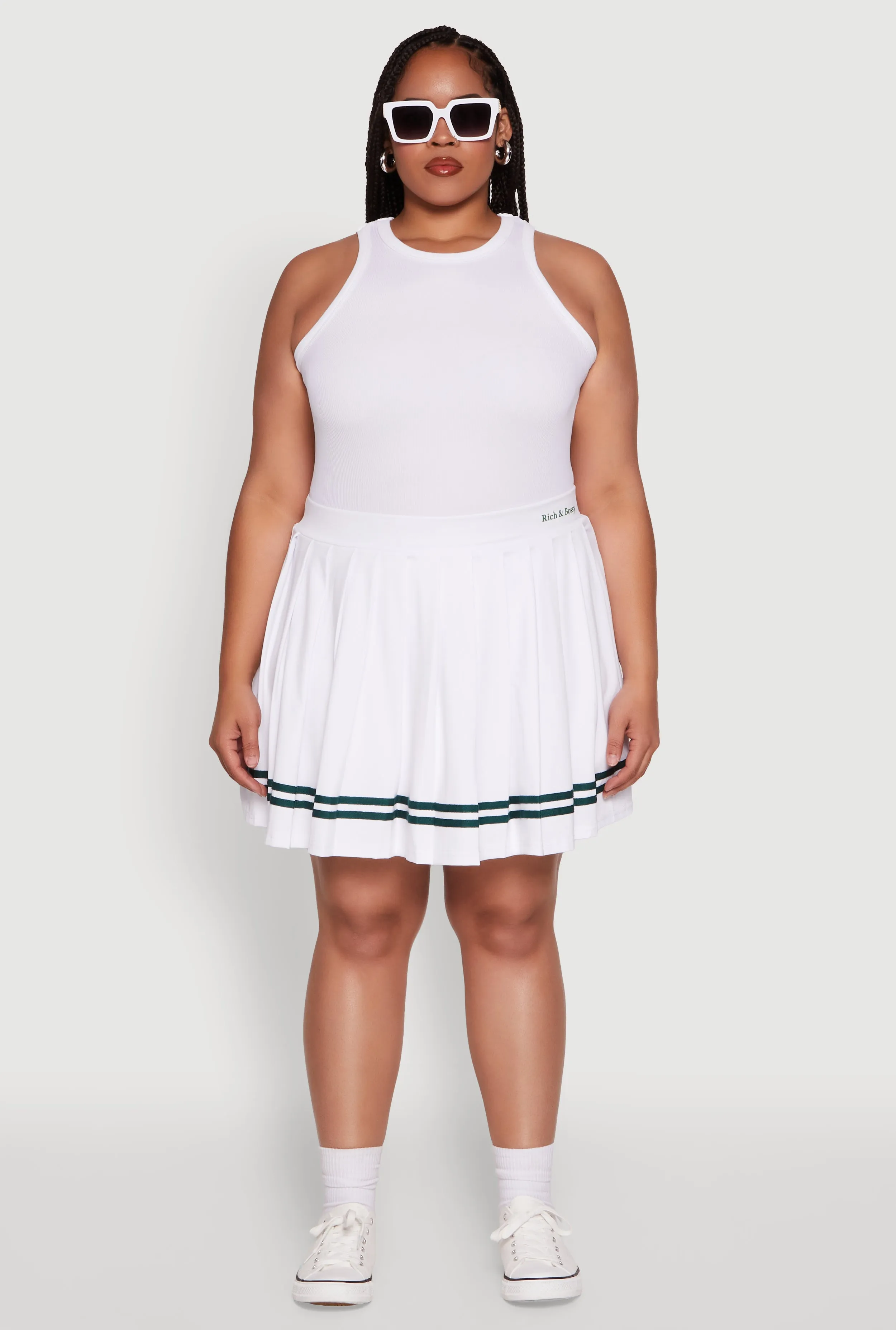 Plus Size Trendy High Waisted Graphic Pleated Varsity Stripe Skirt sold by Rainbow product image thumbnail 2