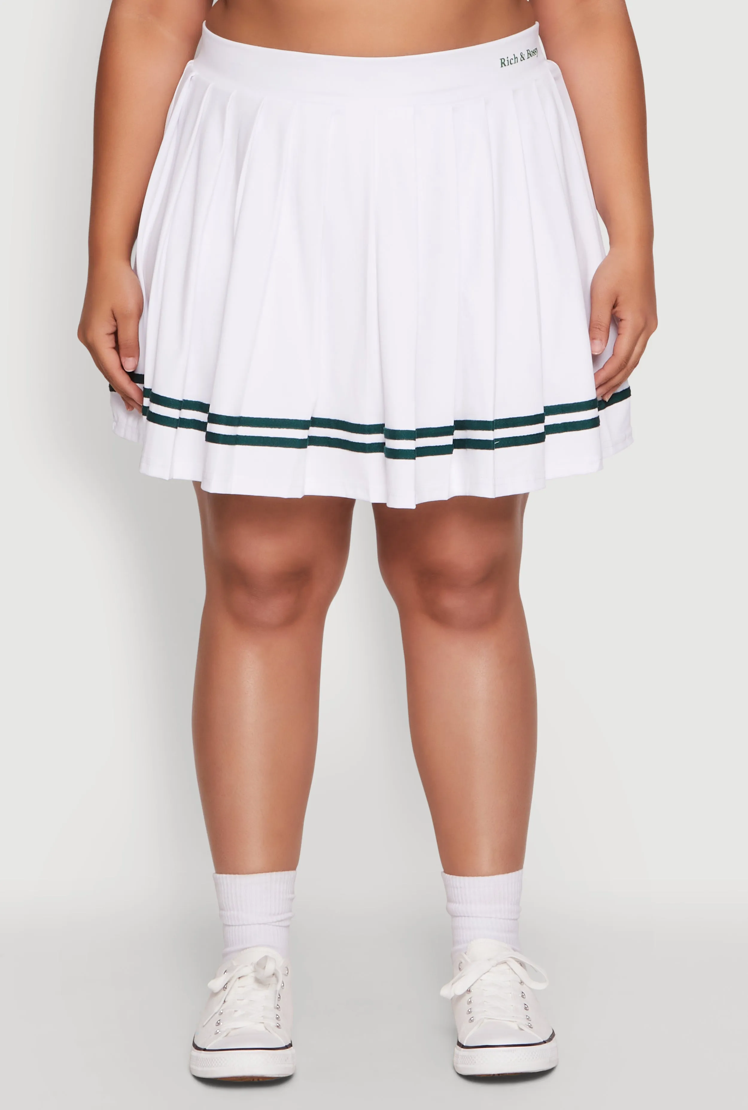 Plus Size Trendy High Waisted Graphic Pleated Varsity Stripe Skirt sold by Rainbow product image thumbnail 5