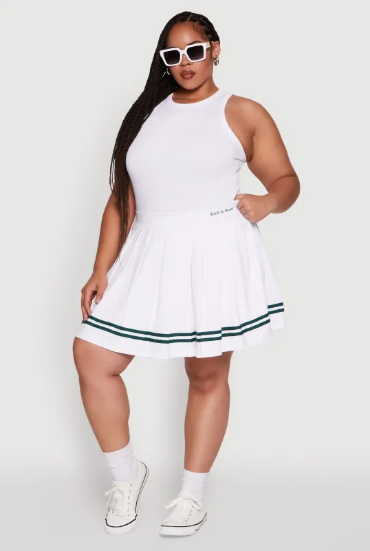 Plus Size Trendy High Waisted Graphic Pleated Varsity Stripe Skirt sold by Rainbow