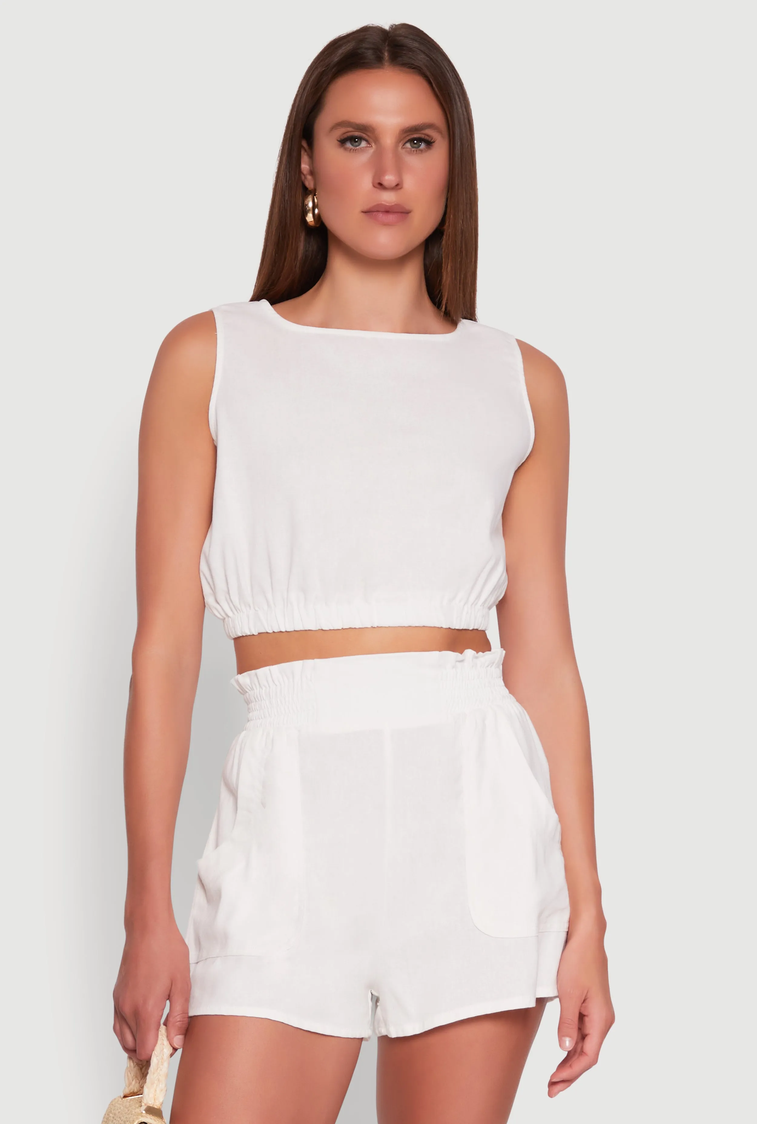 Chic Linen Tank Top with Cropped Hem and Button Back sold by Rainbow