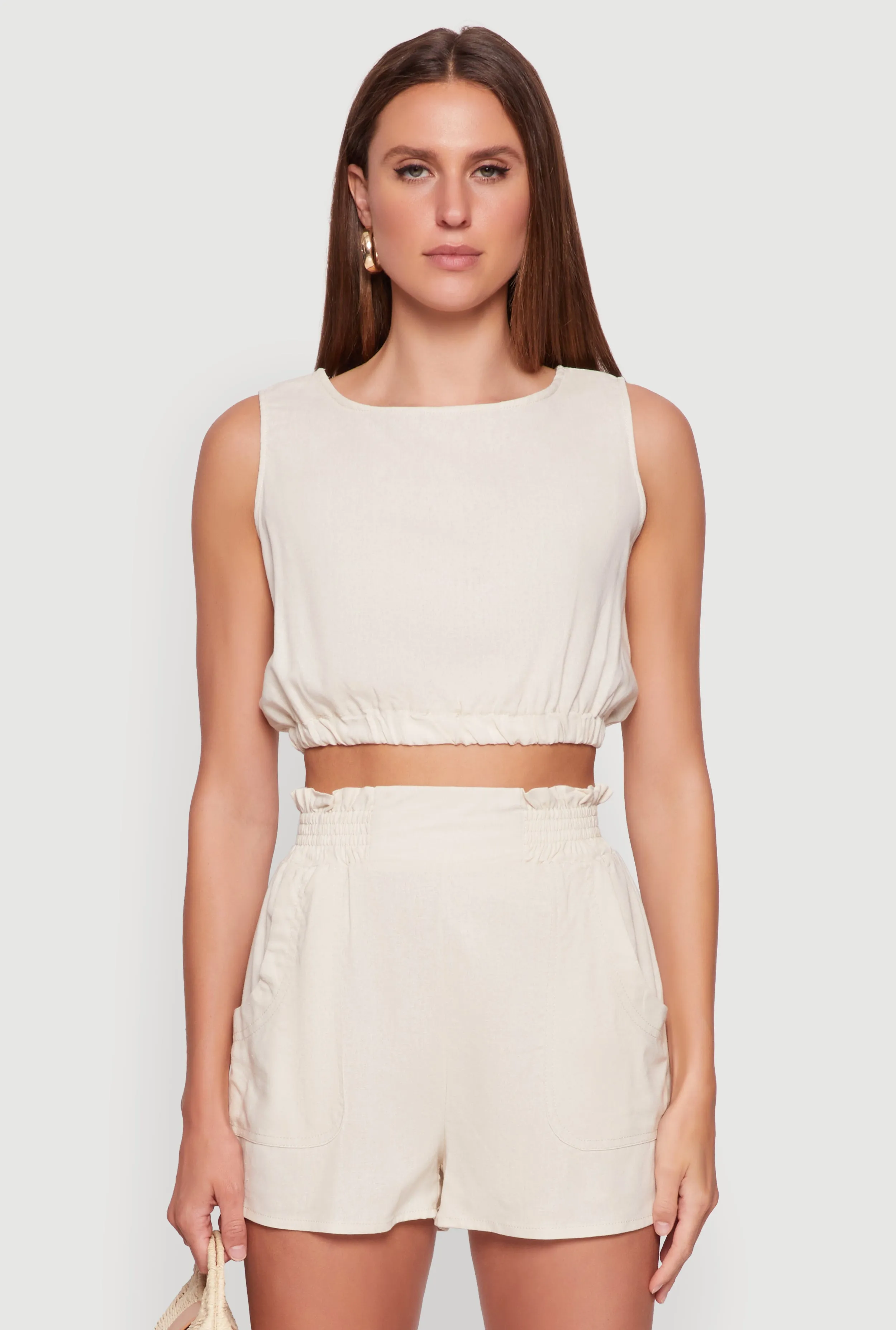 Chic Linen Tank Top with Cropped Hem and Button Back sold by Rainbow