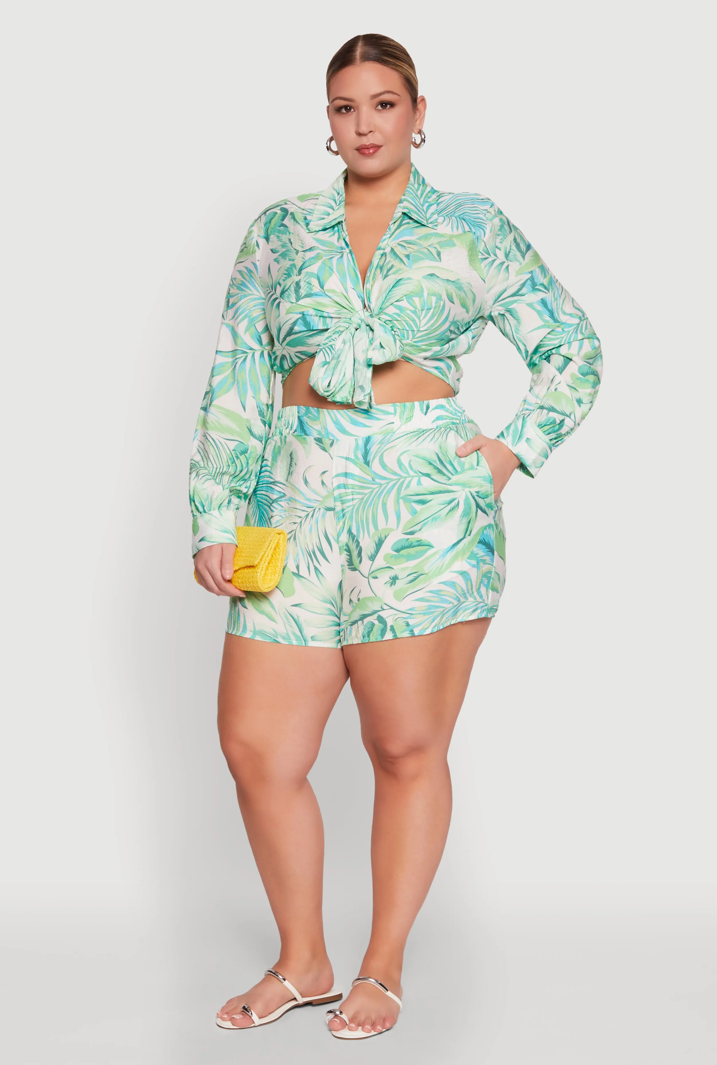 Plus Size Trendy High Waisted Leaf Print Shorts sold by Rainbow product image thumbnail 2