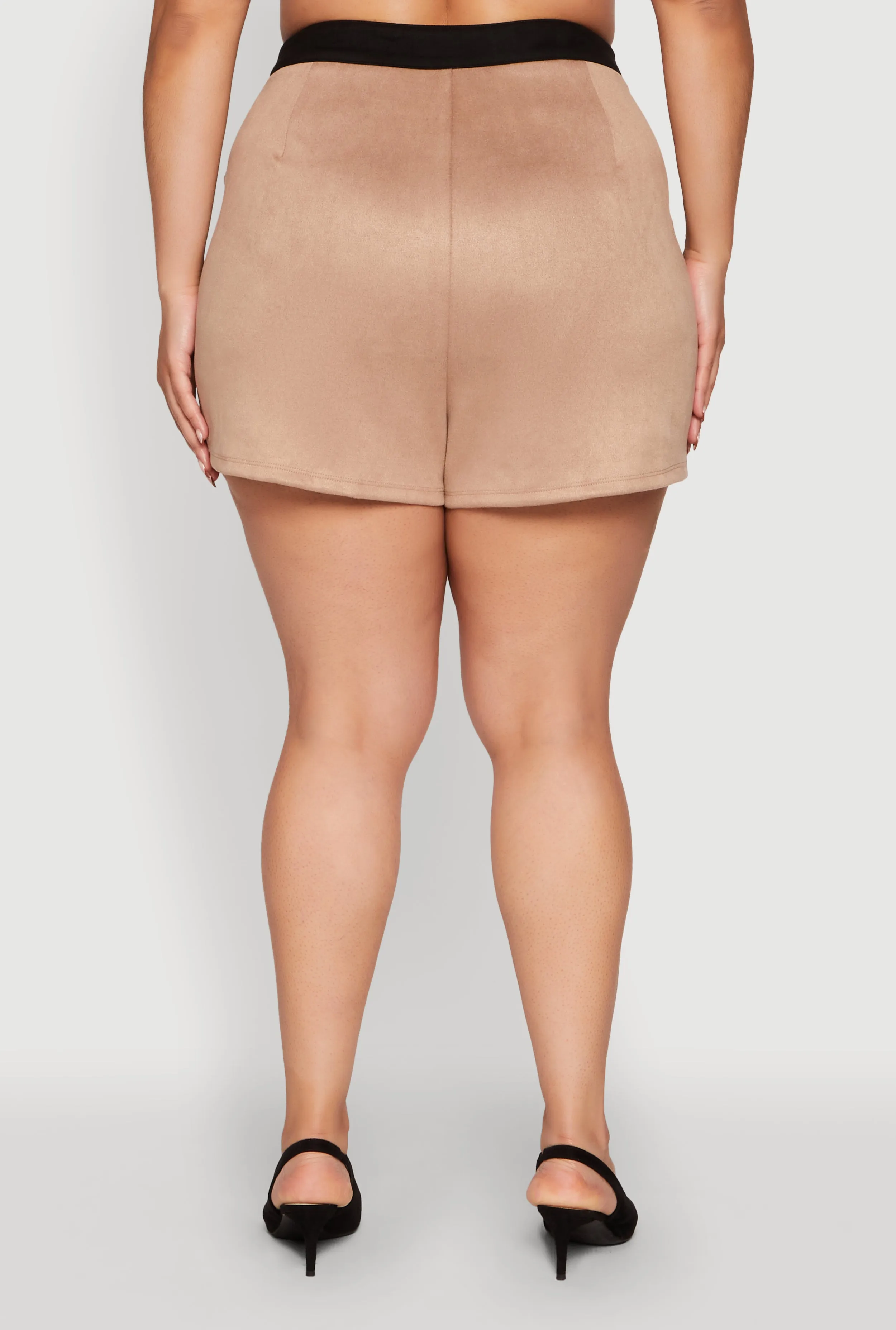 Plus Size Faux Suede High Waisted Fringe Hem Shorts sold by Rainbow product image thumbnail 5