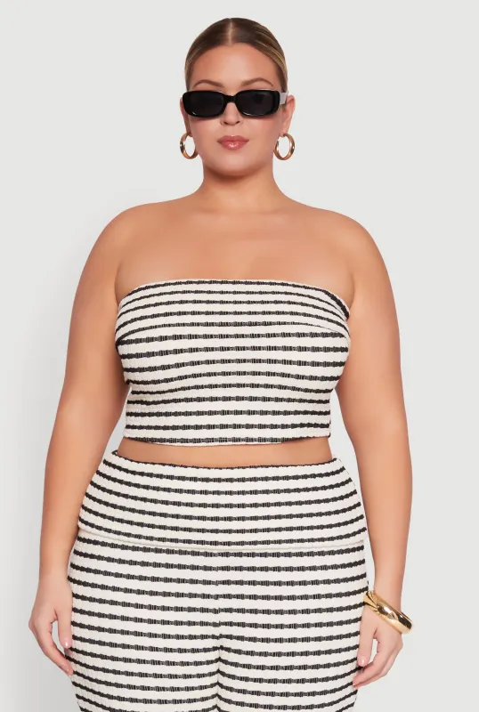 Plus Size Striped Foldover Tube Top with Cropped Hem sold by Rainbow