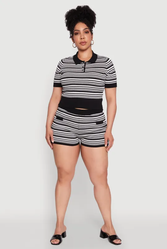 Plus Size Daisy Striped Button Detail Shorts sold by Rainbow