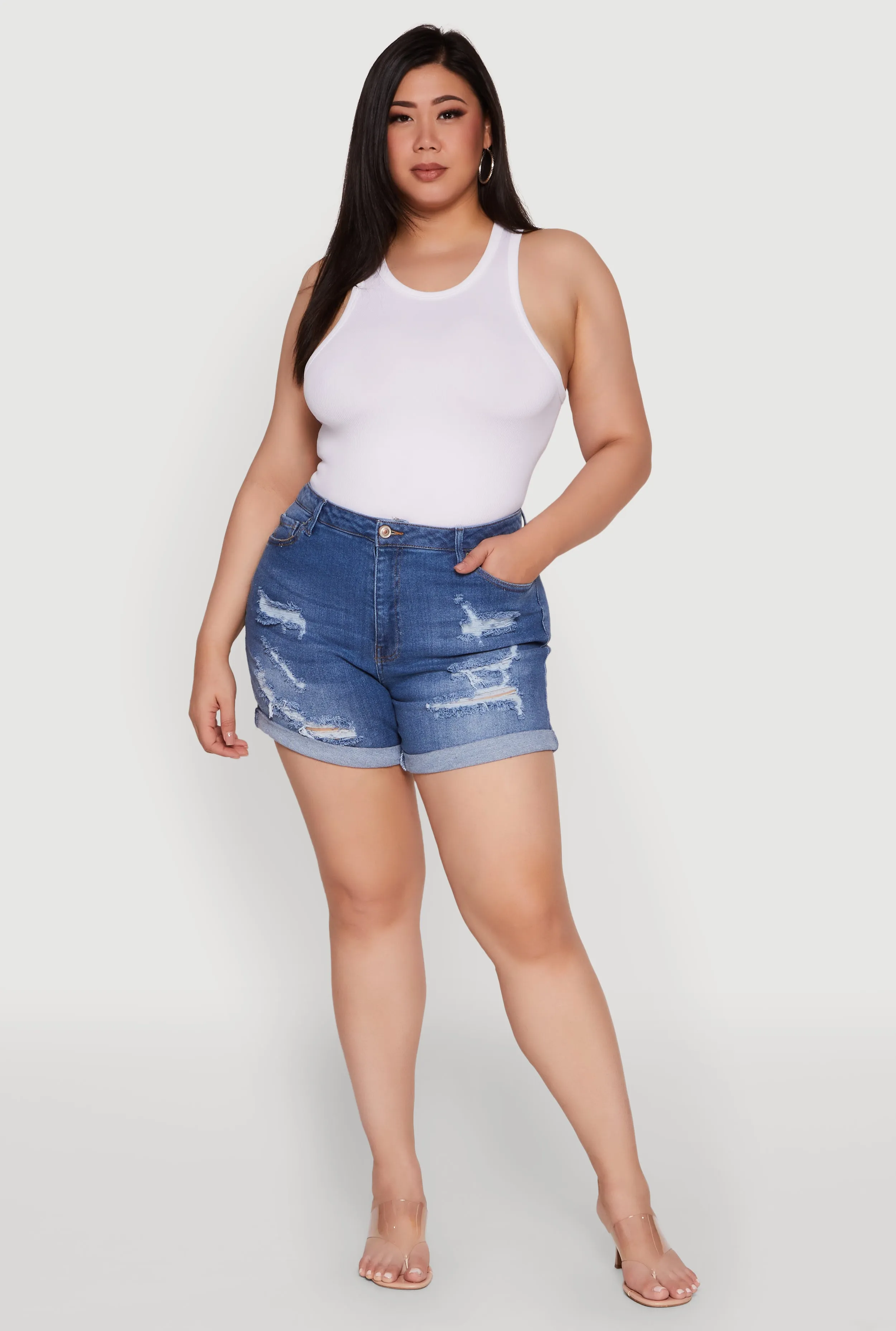 Plus Size WAX High Waist Distressed Denim Mom Shorts sold by Rainbow product image thumbnail 2