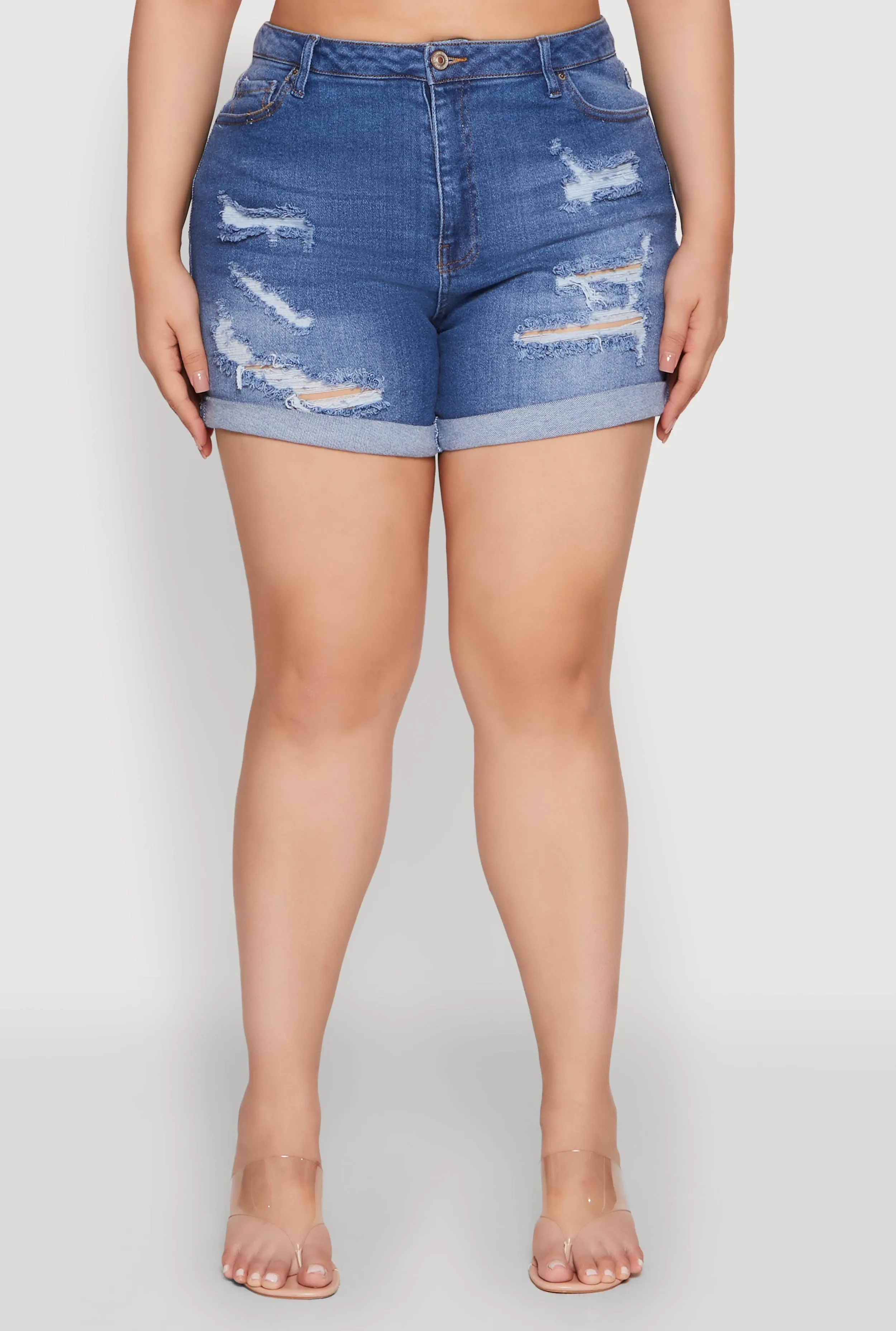 Plus Size WAX High Waist Distressed Denim Mom Shorts sold by Rainbow product image thumbnail 5