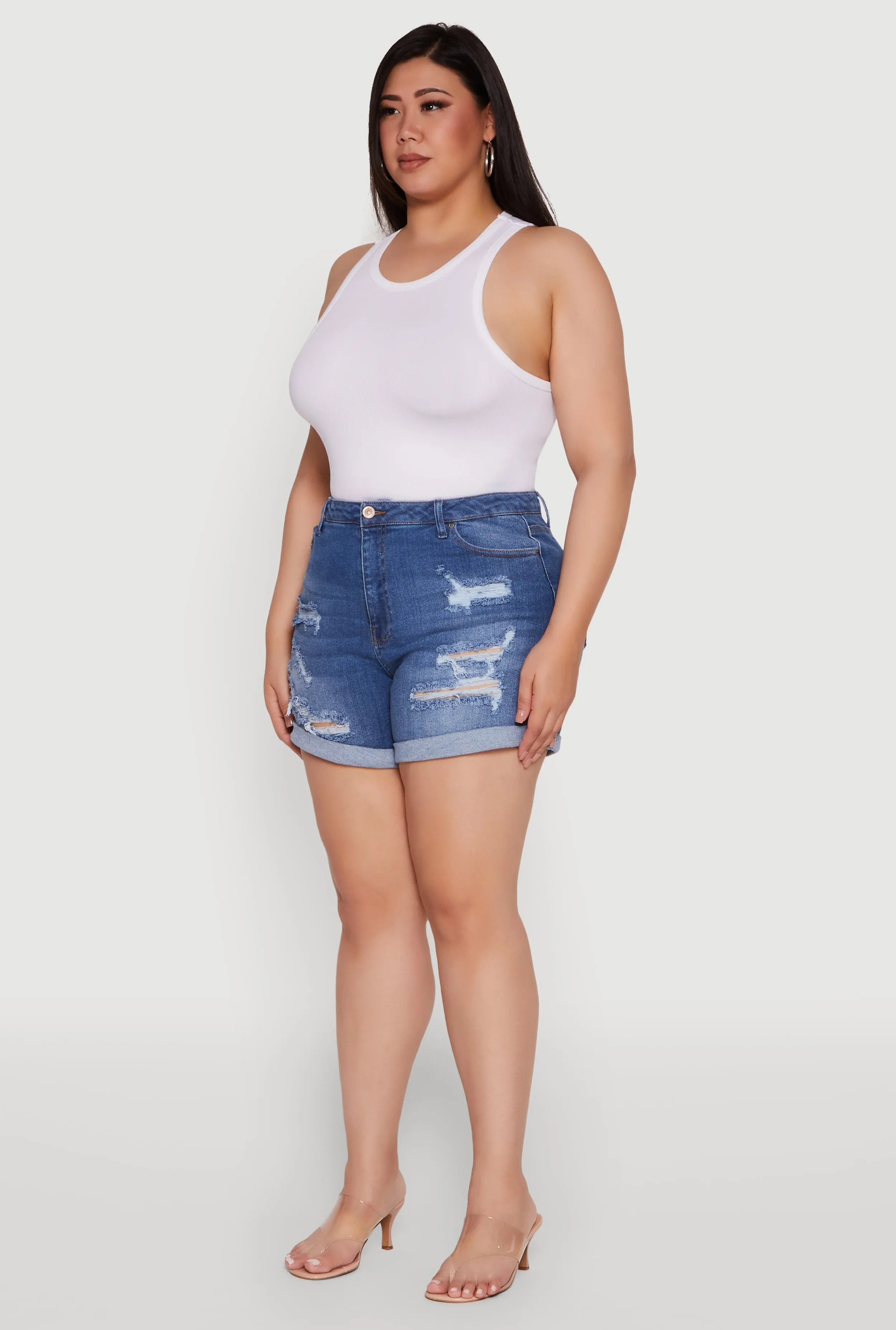 Plus Size WAX High Waist Distressed Denim Mom Shorts sold by Rainbow product image thumbnail 3