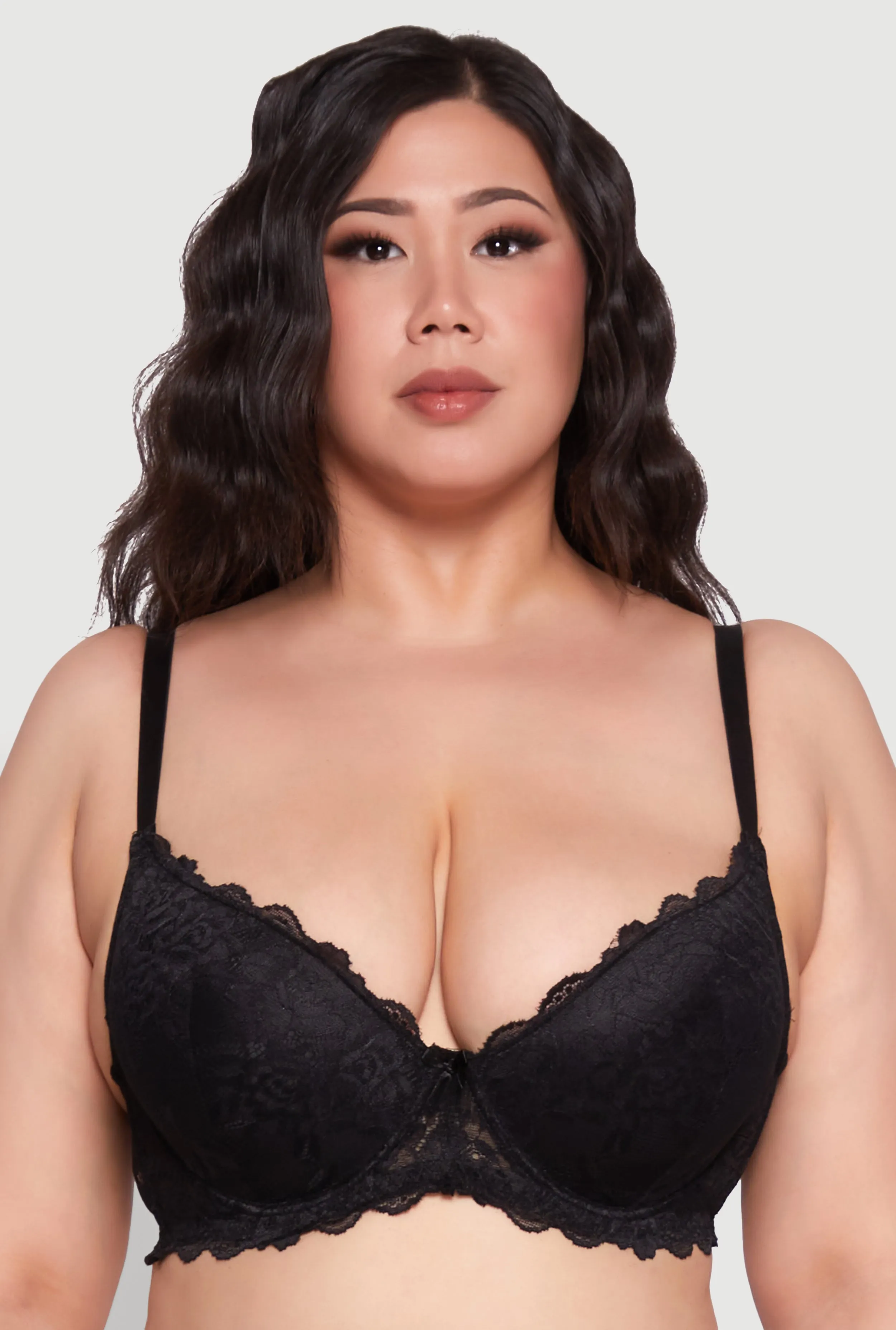Plus Size Elegant Lace Scallop Trim Plunge Bra sold by Rainbow