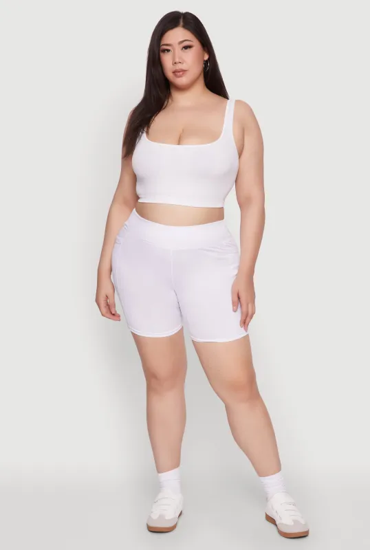 Plus Size High Waisted Biker Shorts with Cell Phone Pockets sold by Rainbow