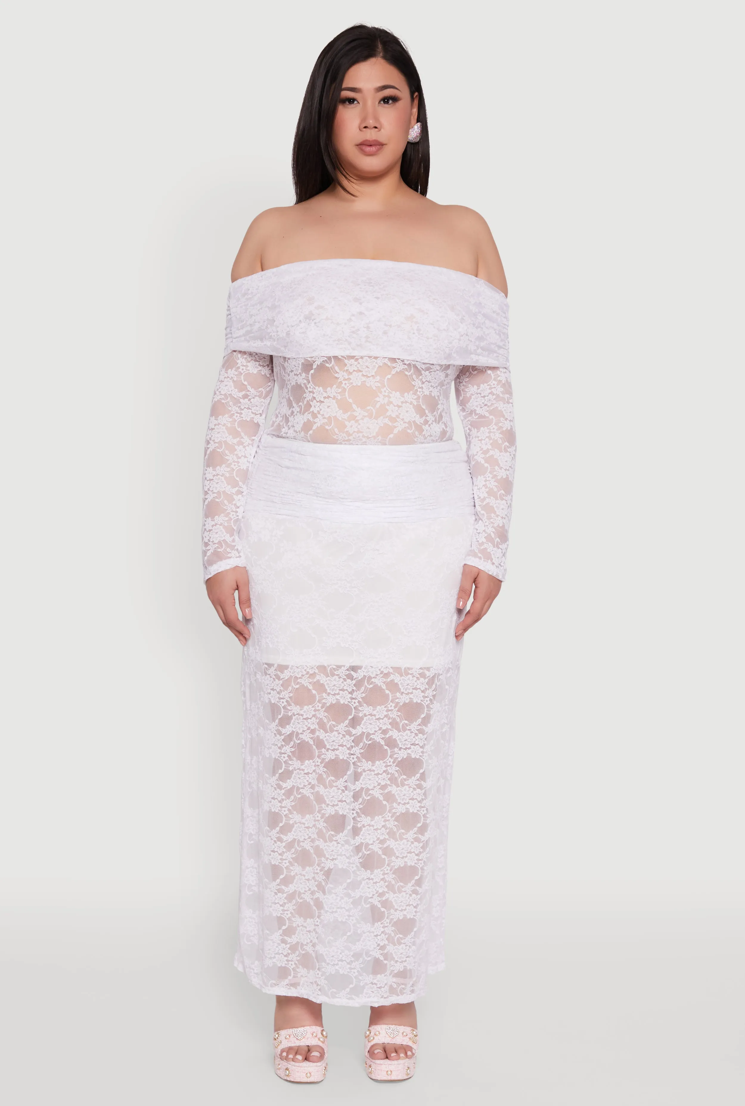 Plus Size Lace High Waisted Fold Over Maxi Skirt sold by Rainbow product image thumbnail 2