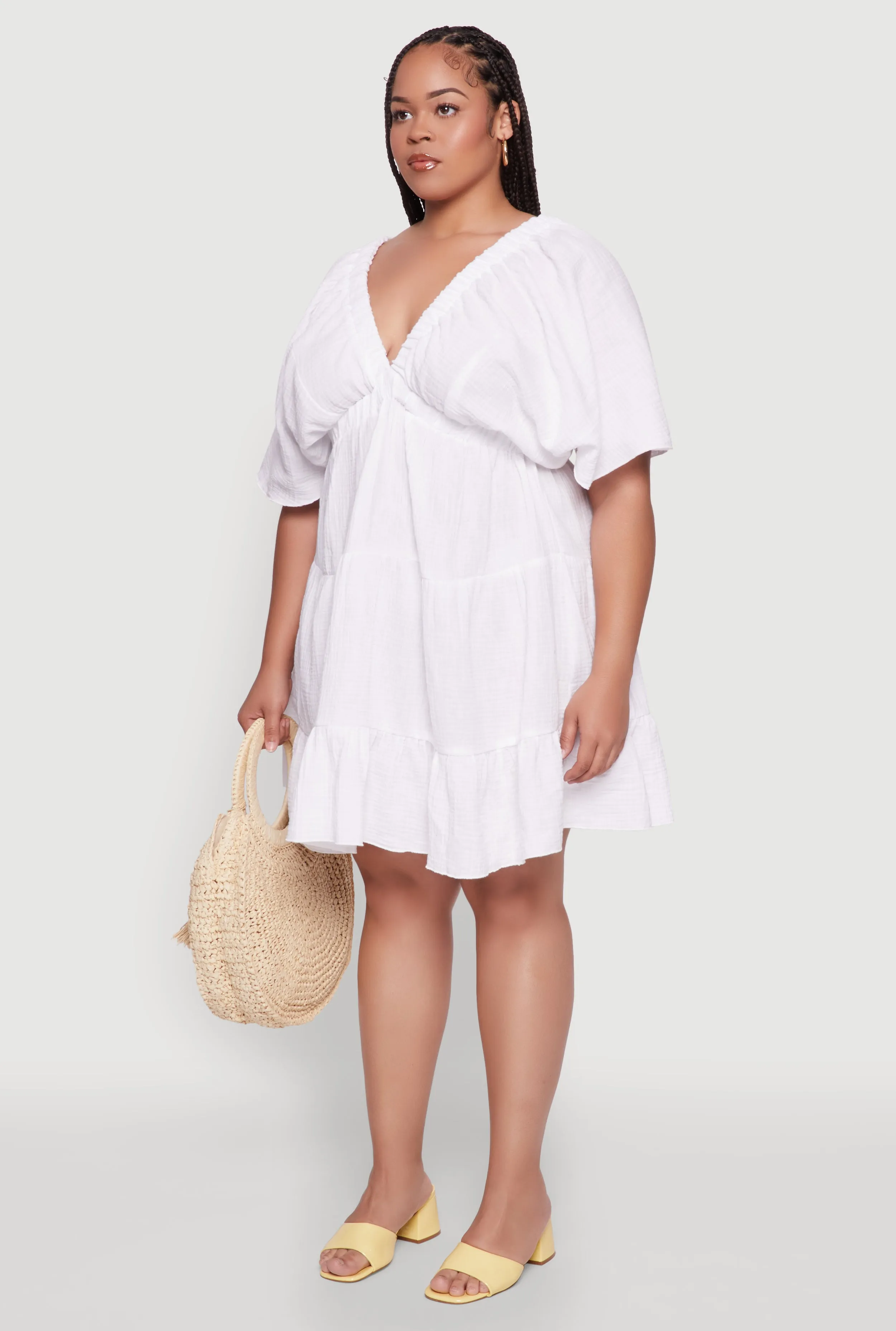 Plus Size Trendy Gauze Knit V Neck Tiered Dress sold by Rainbow product image thumbnail 3