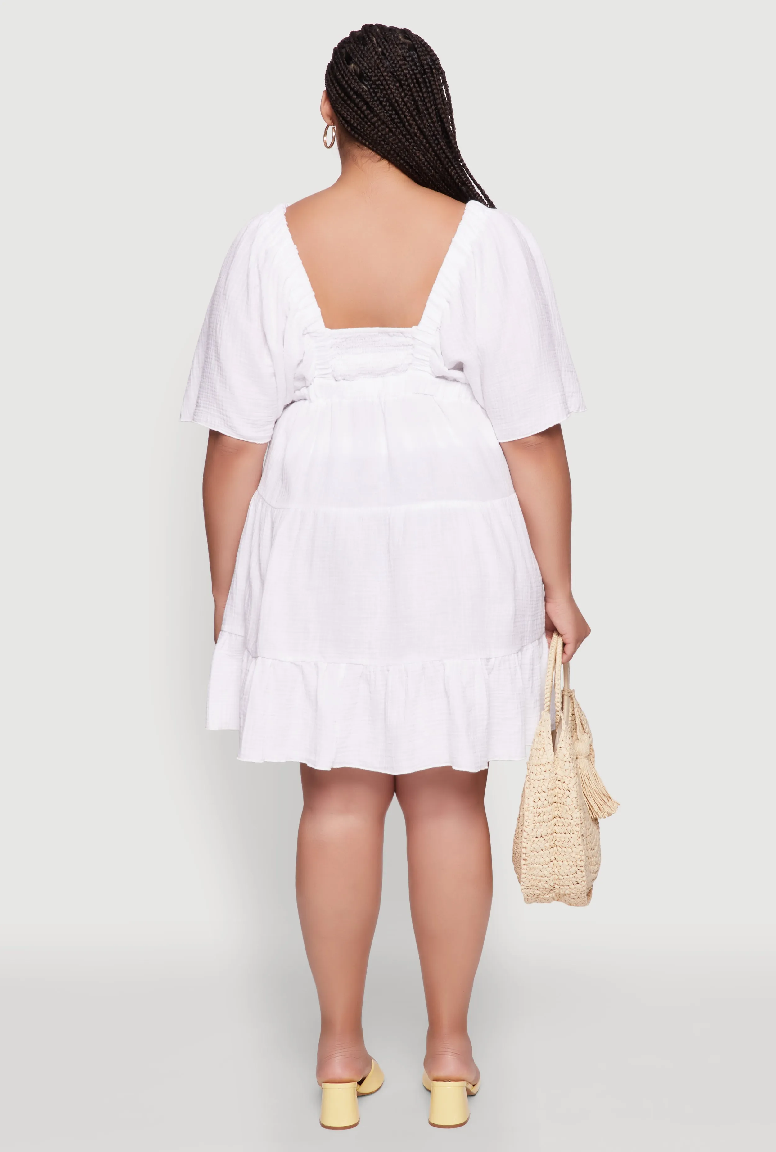 Plus Size Trendy Gauze Knit V Neck Tiered Dress sold by Rainbow product image thumbnail 5