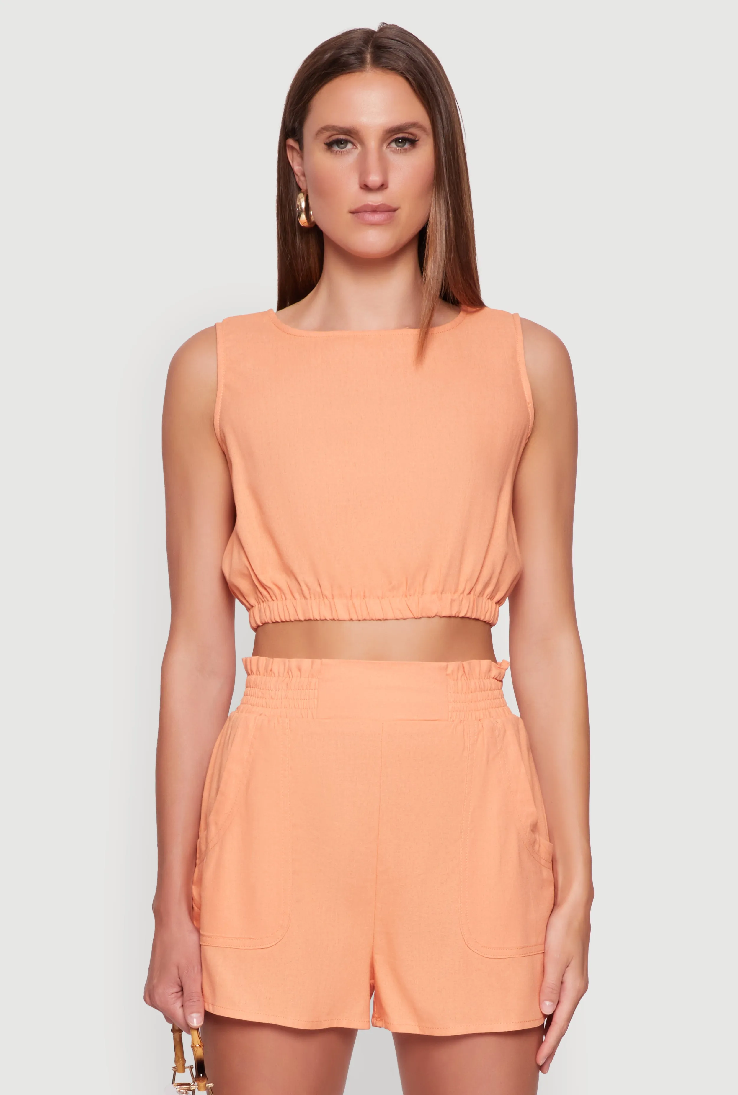 Chic Linen Tank Top with Cropped Hem and Button Back sold by Rainbow