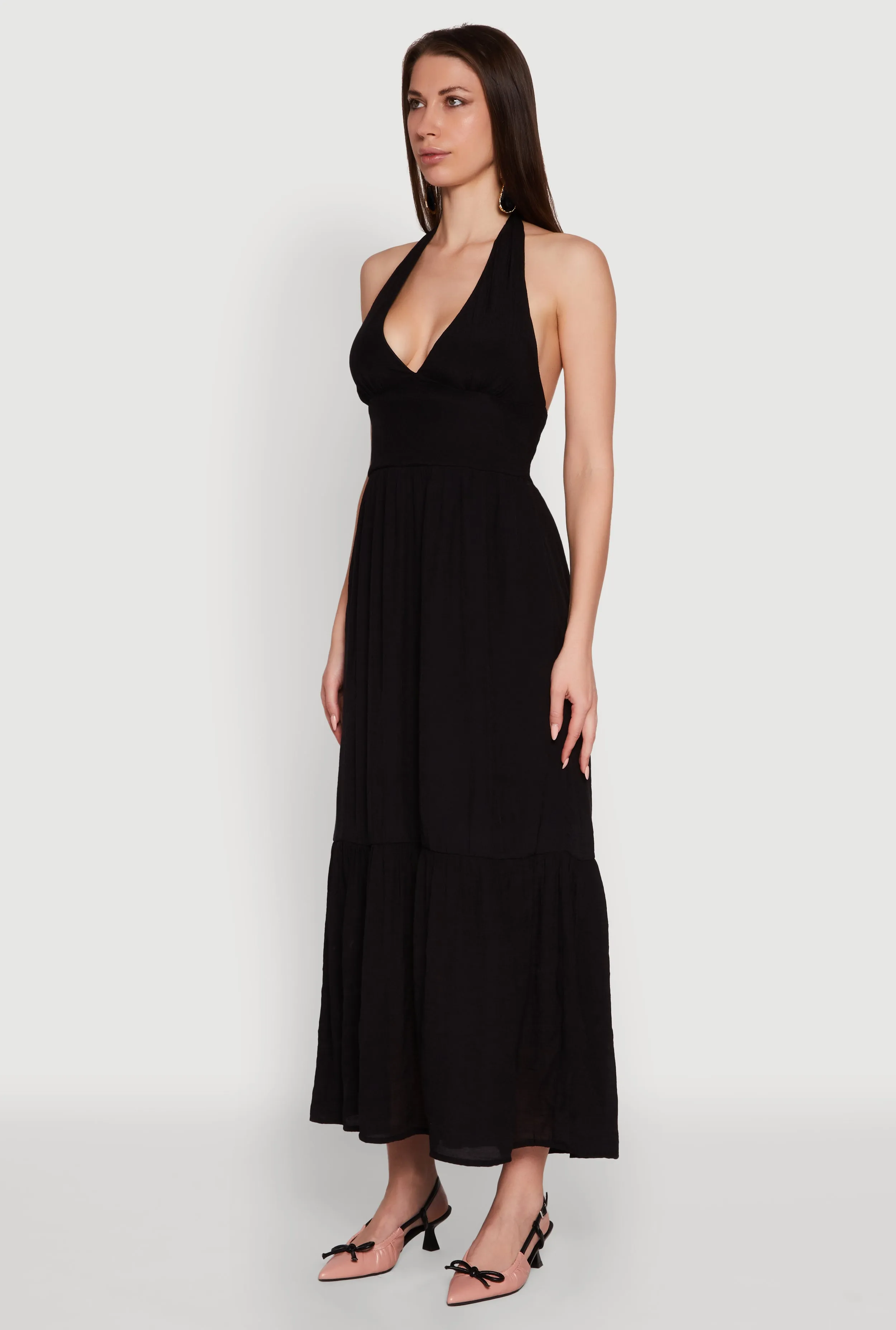 Elegant Gauze Knit Halter Neck Tiered Dress sold by Rainbow product image thumbnail 3