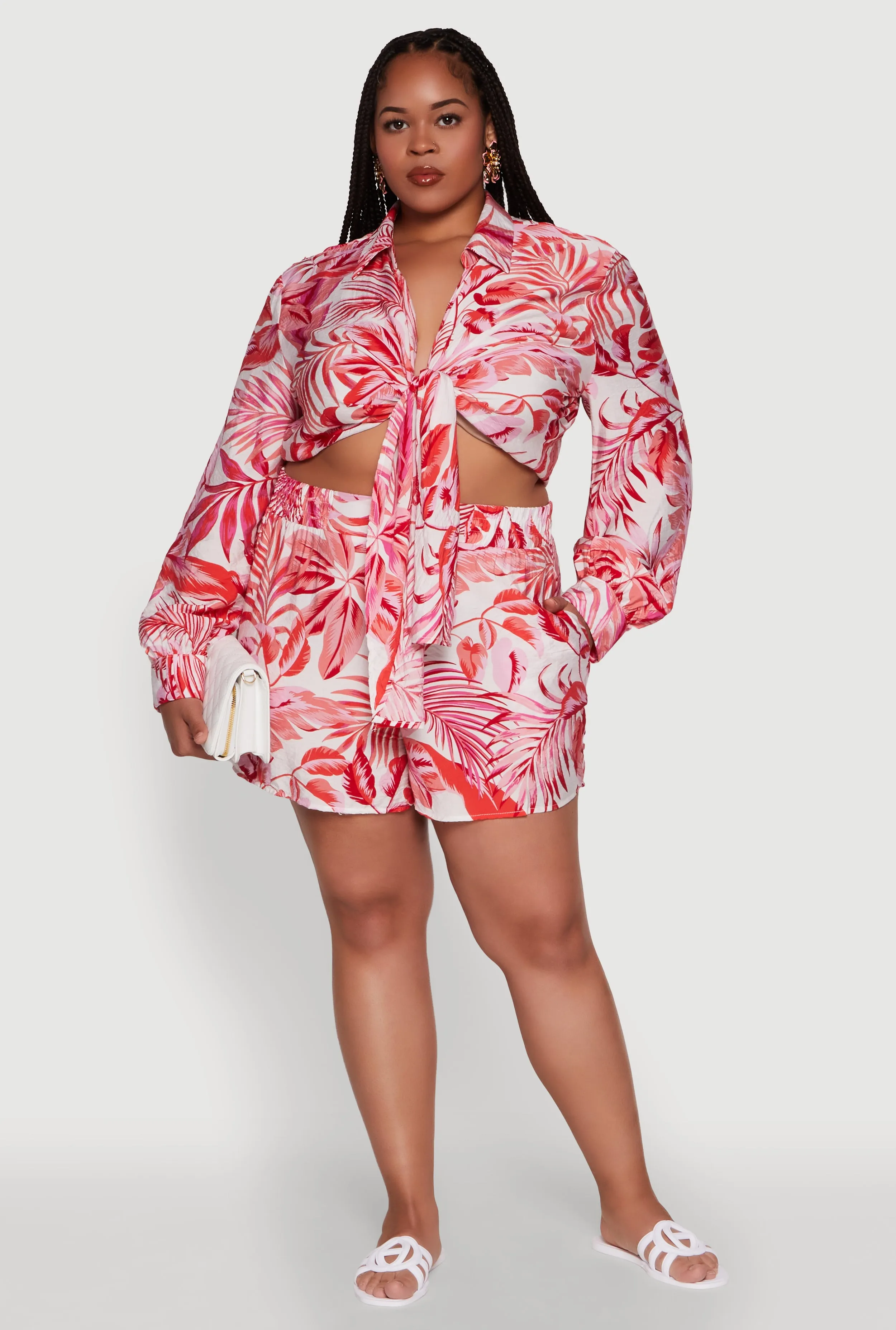 Plus Size Trendy High Waisted Leaf Print Shorts sold by Rainbow product image thumbnail 2