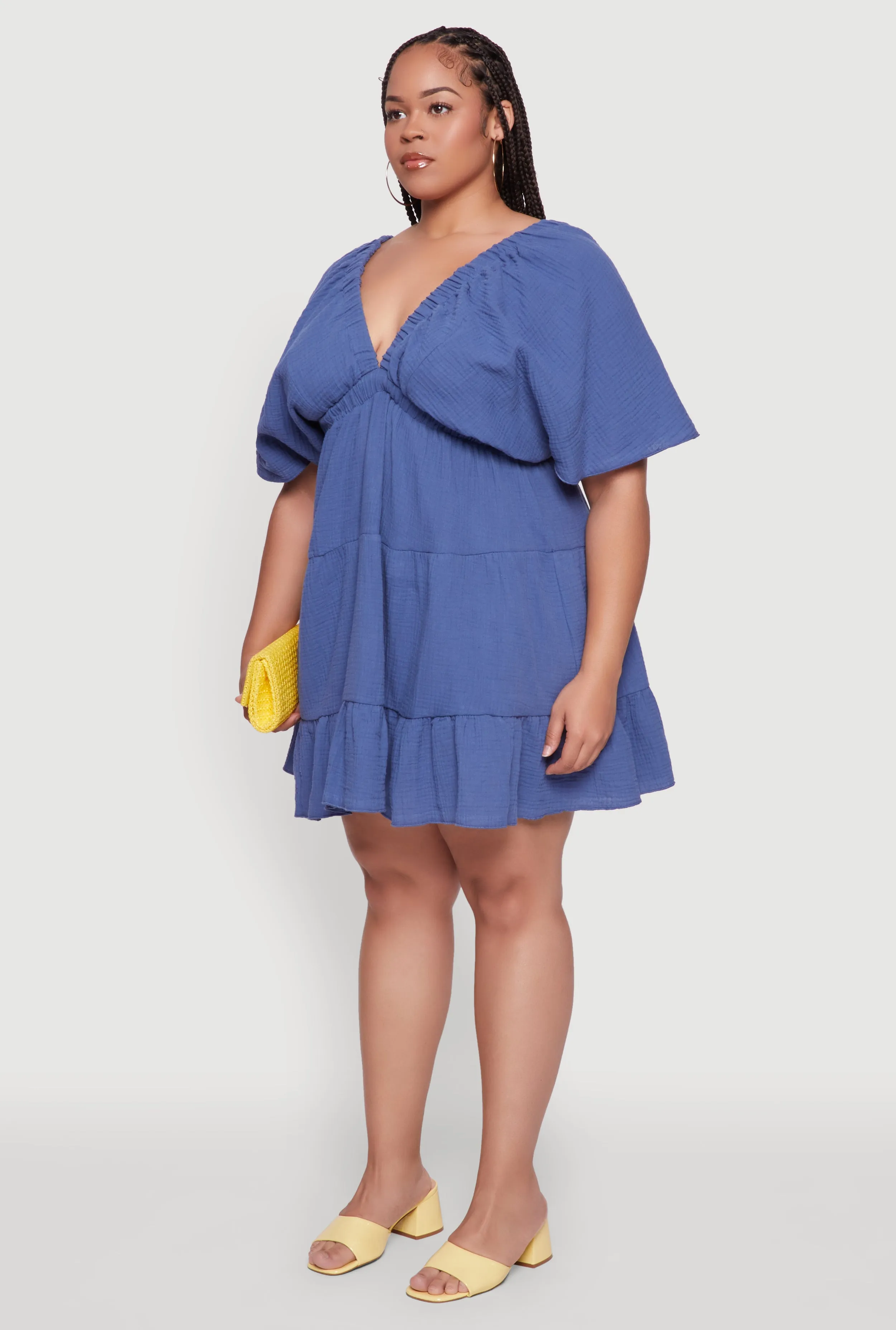 Plus Size Trendy Gauze Knit V Neck Tiered Dress sold by Rainbow product image thumbnail 3