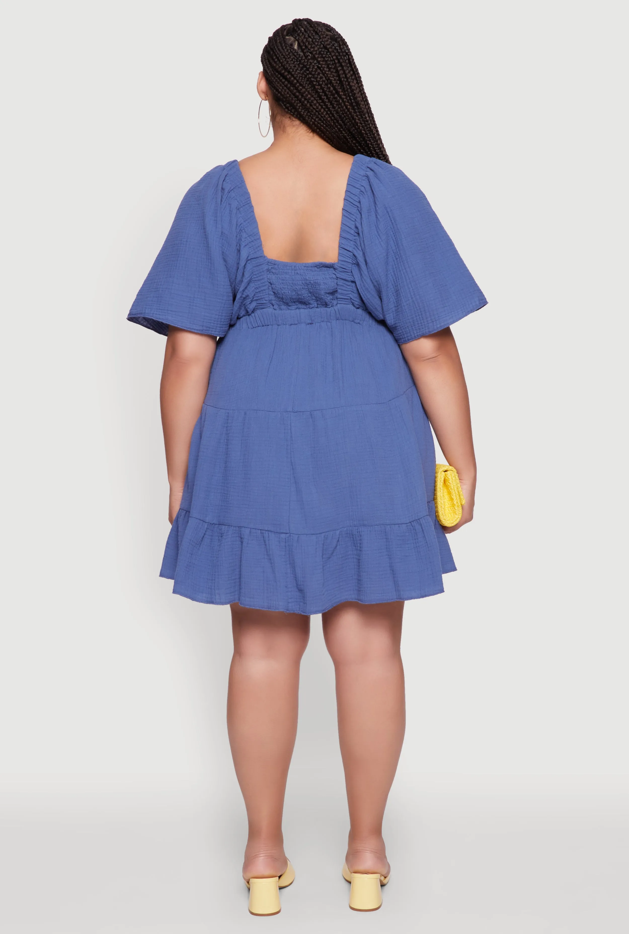 Plus Size Trendy Gauze Knit V Neck Tiered Dress sold by Rainbow product image thumbnail 5