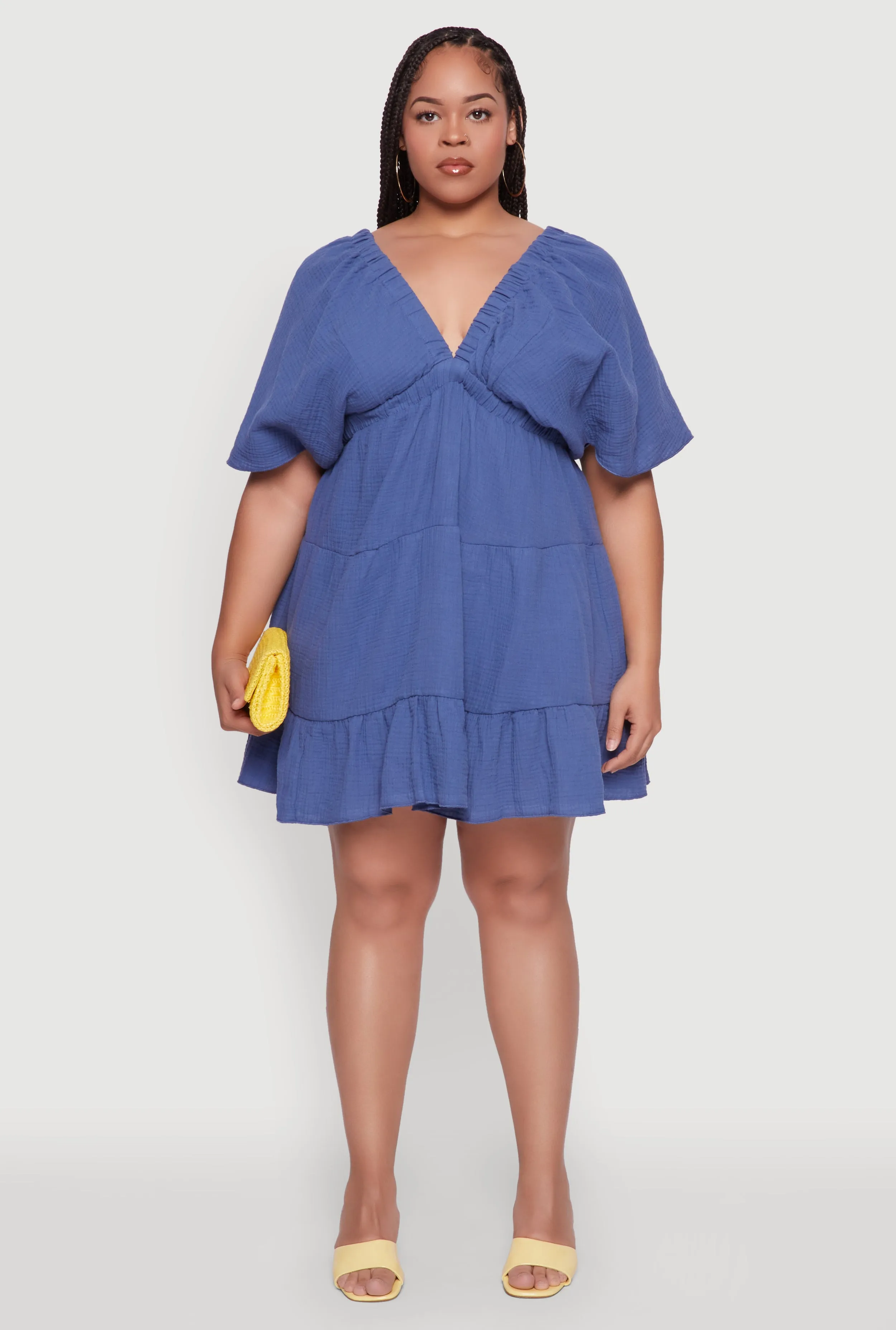 Plus Size Trendy Gauze Knit V Neck Tiered Dress sold by Rainbow product image thumbnail 2