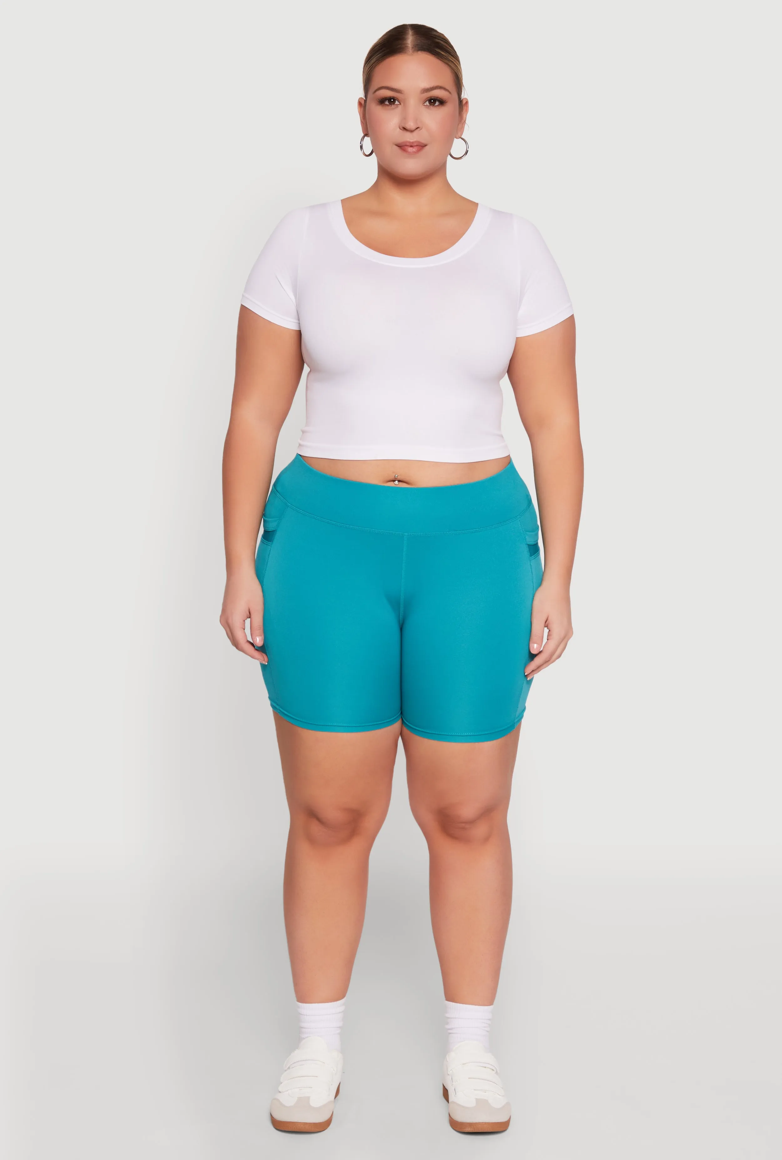 Plus Size High Waisted Biker Shorts with Cell Phone Pockets sold by Rainbow