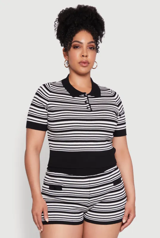 Plus Size Daisy Striped Cropped Polo Shirt made by Daisy