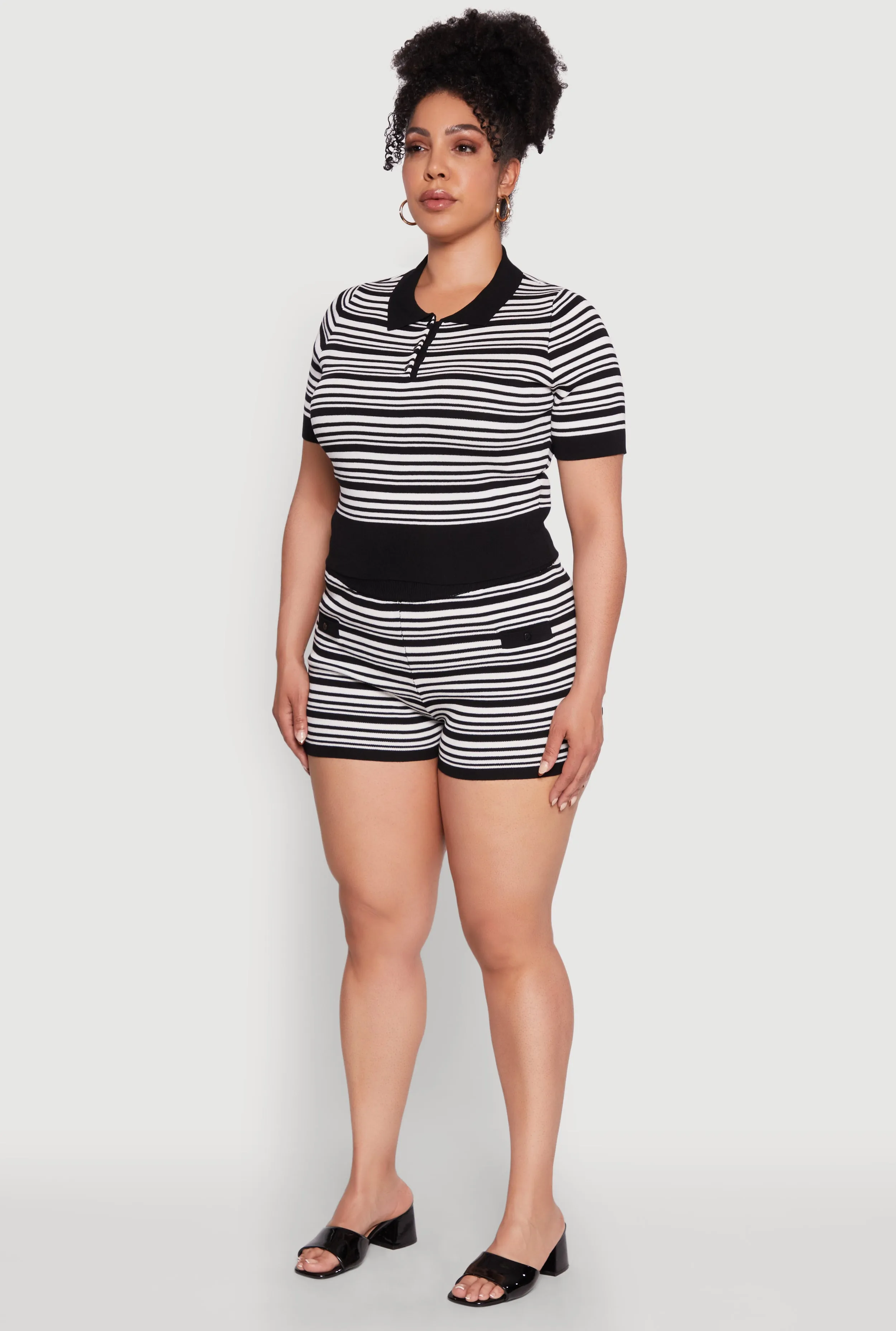 Plus Size Daisy Striped Cropped Polo Shirt sold by Rainbow product image thumbnail 5