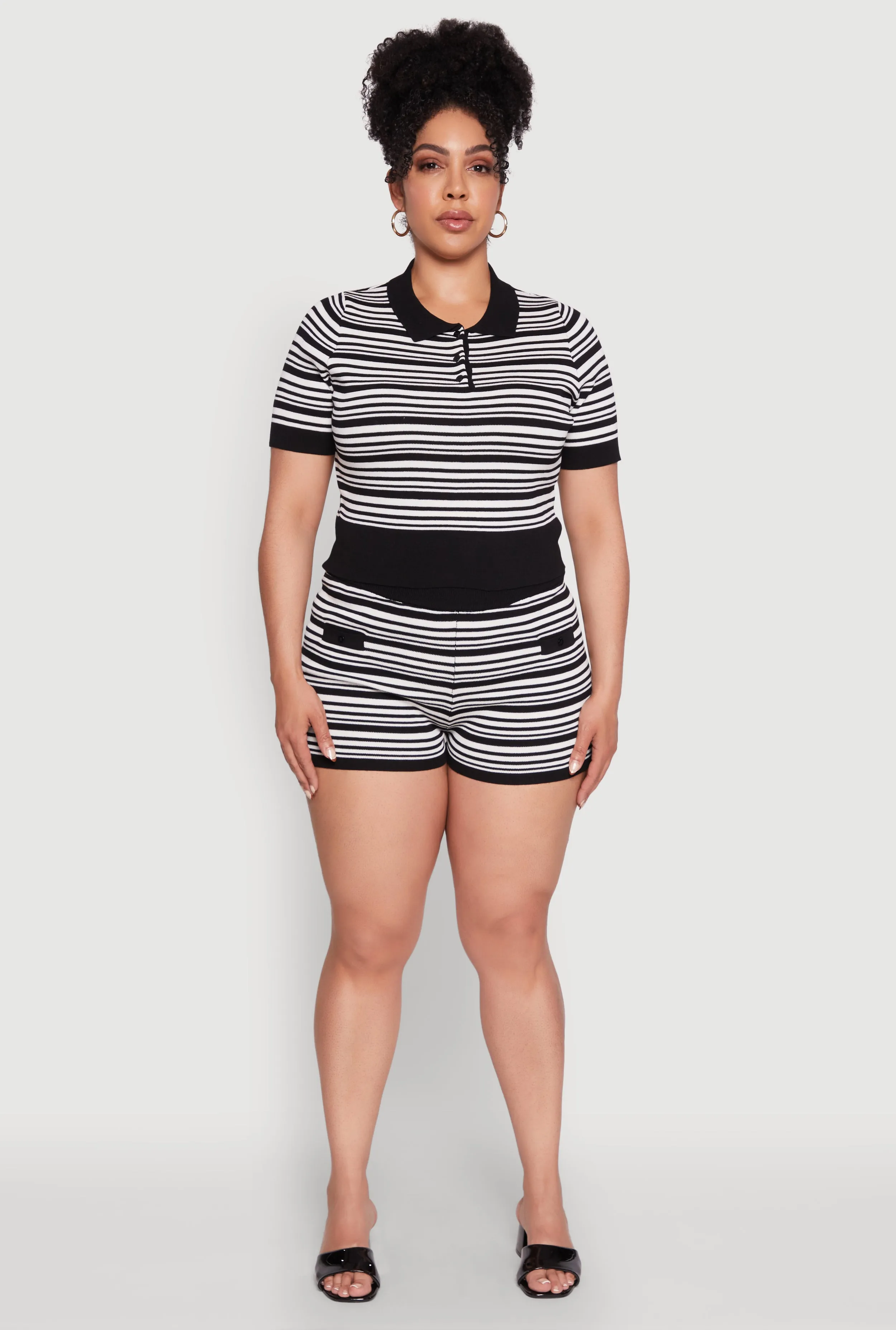 Plus Size Daisy Striped Cropped Polo Shirt sold by Rainbow product image thumbnail 3