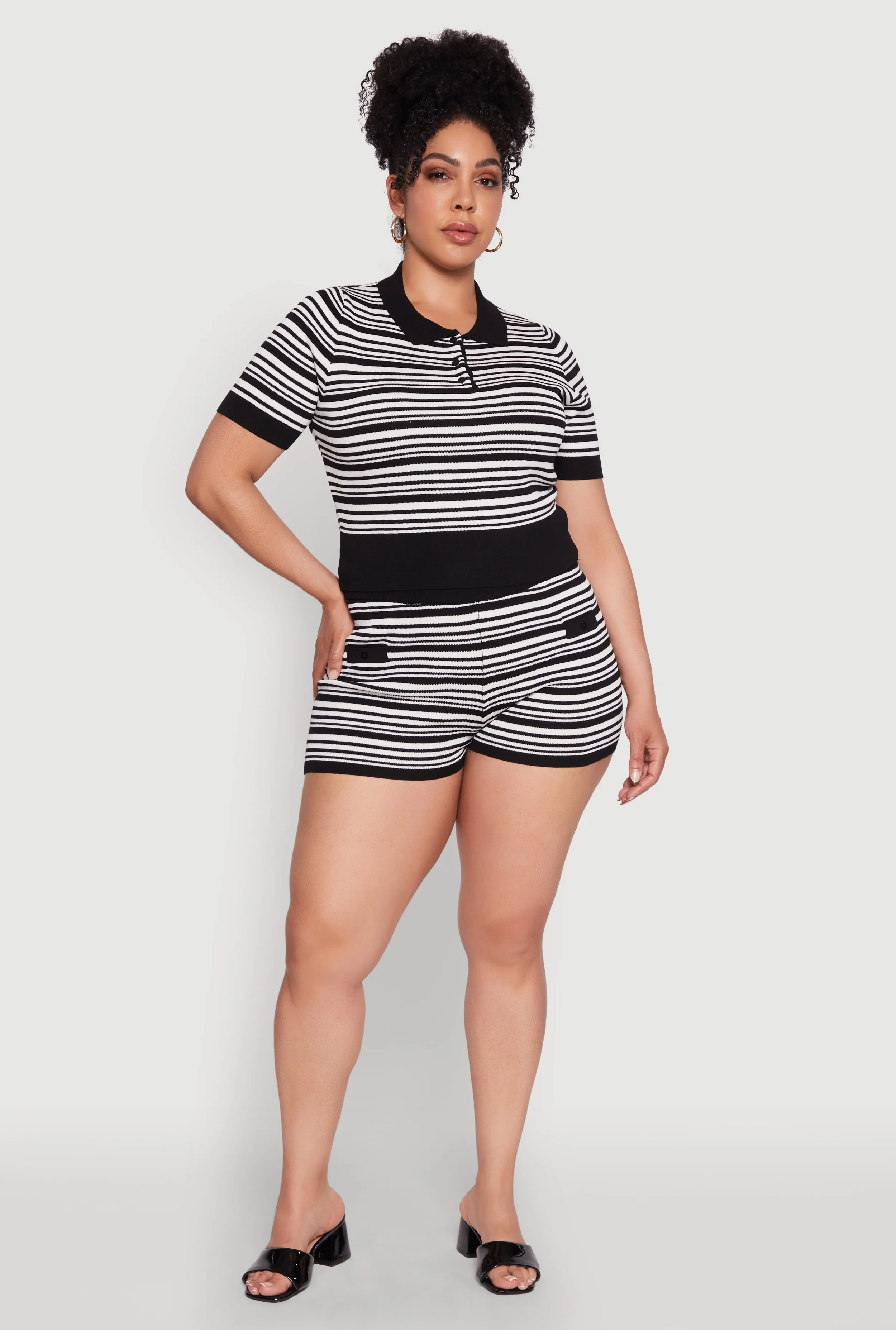 Plus Size Daisy Striped Cropped Polo Shirt sold by Rainbow product image thumbnail 2