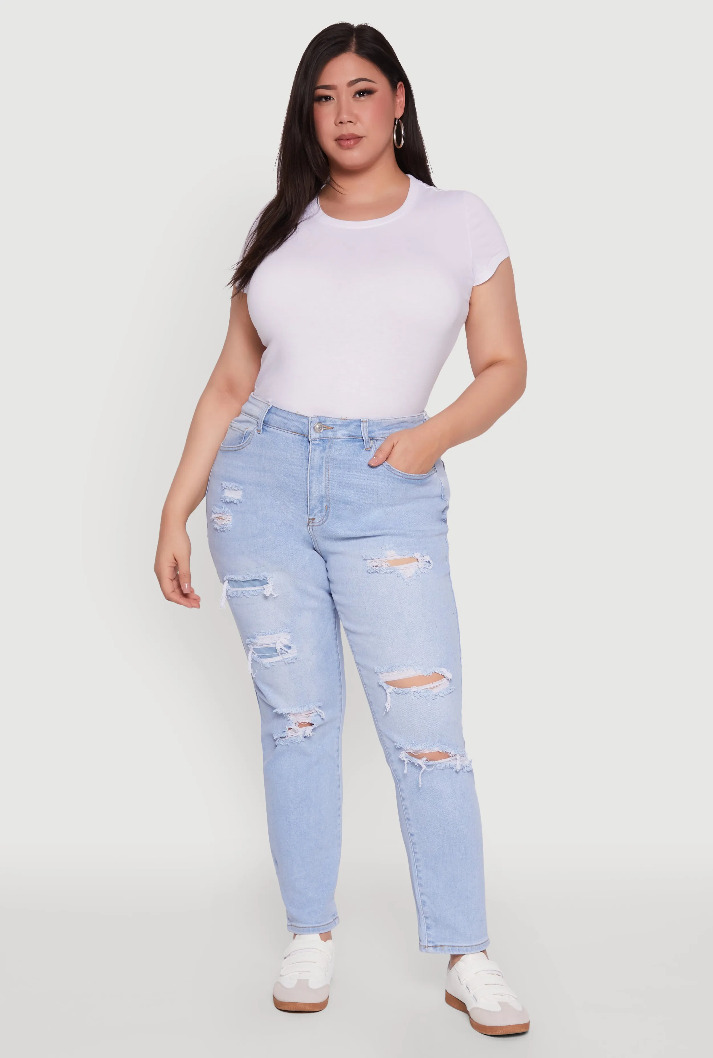 Plus Size WAX High Waisted Distressed and Frayed Jeans sold by Rainbow