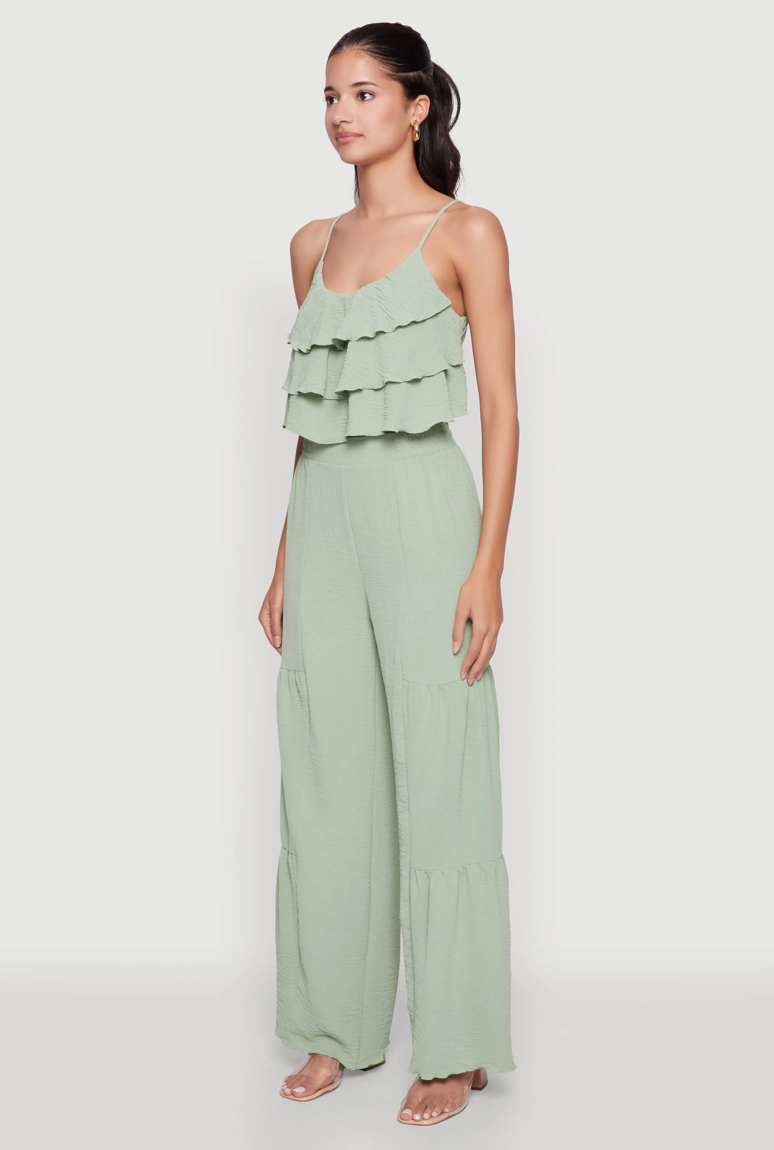 Chic Crepe Knit Tiered Ruffle Cami with Cropped Hem sold by Rainbow product image thumbnail 5