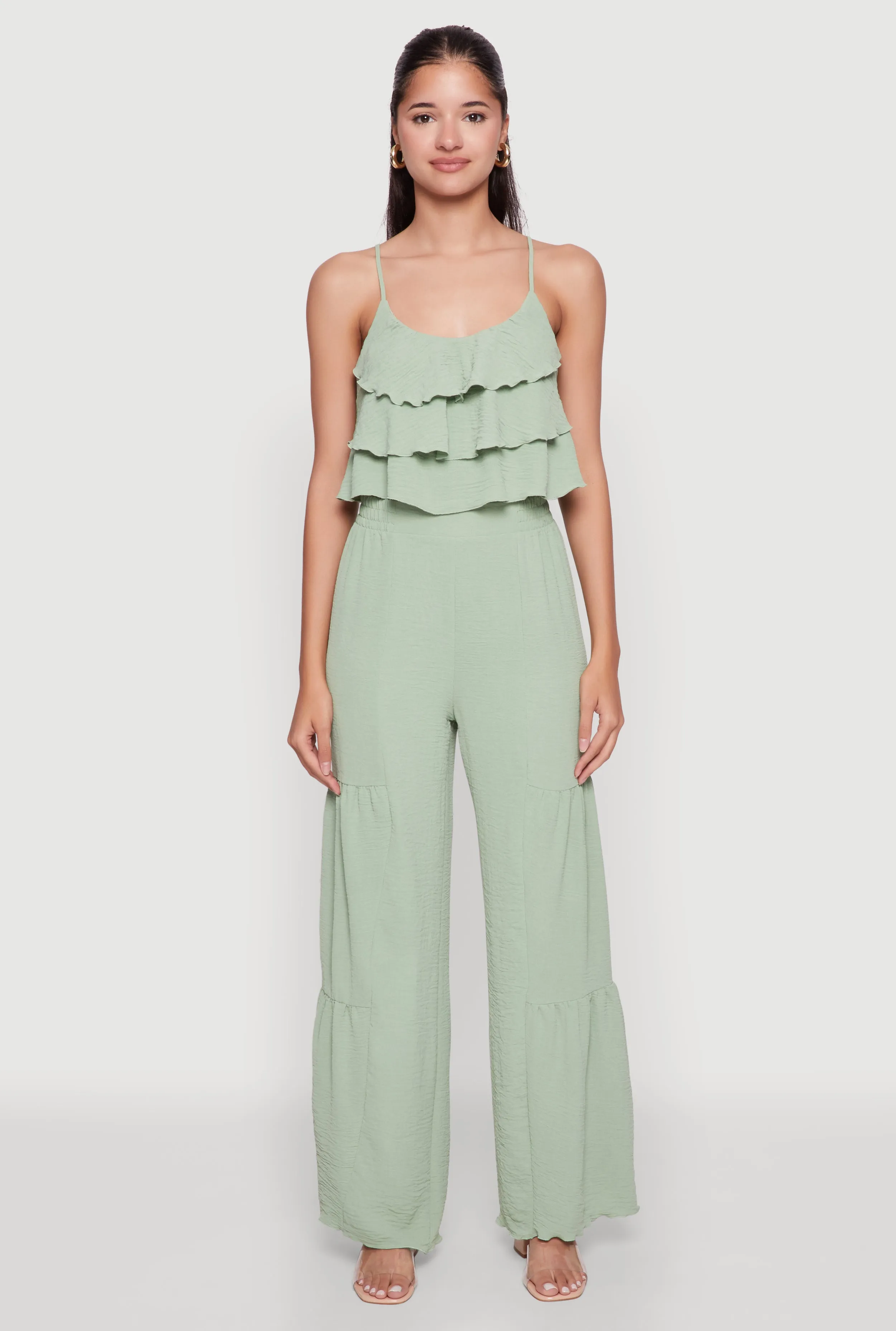 Chic Crepe Knit Tiered Ruffle Cami with Cropped Hem sold by Rainbow product image thumbnail 3