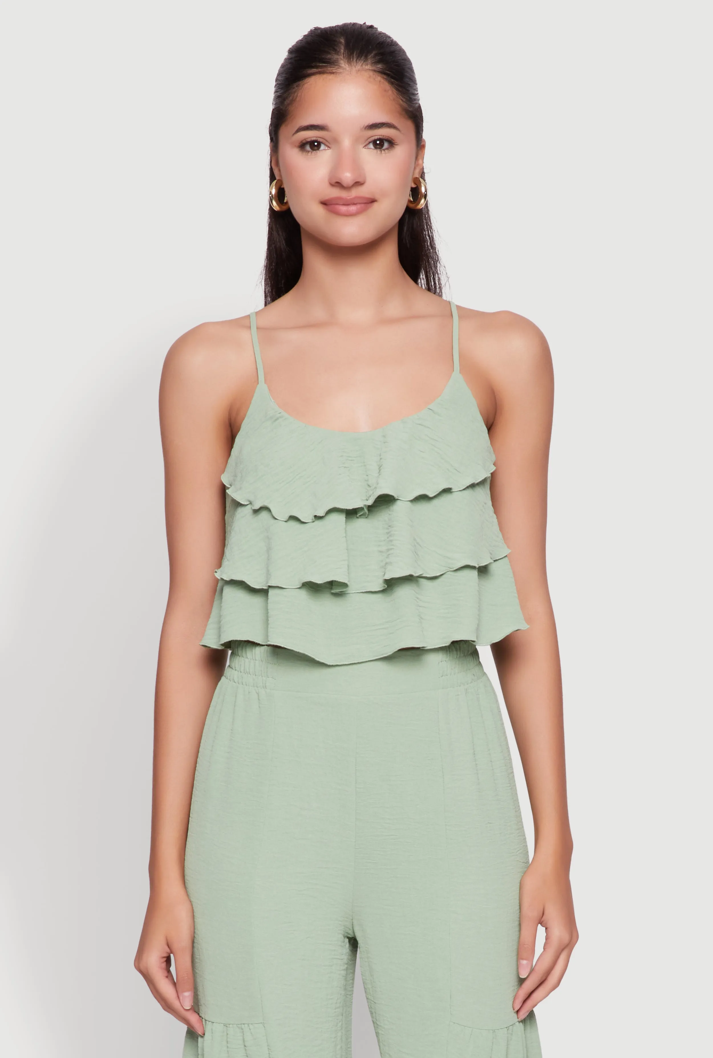 Chic Crepe Knit Tiered Ruffle Cami with Cropped Hem sold by Rainbow
