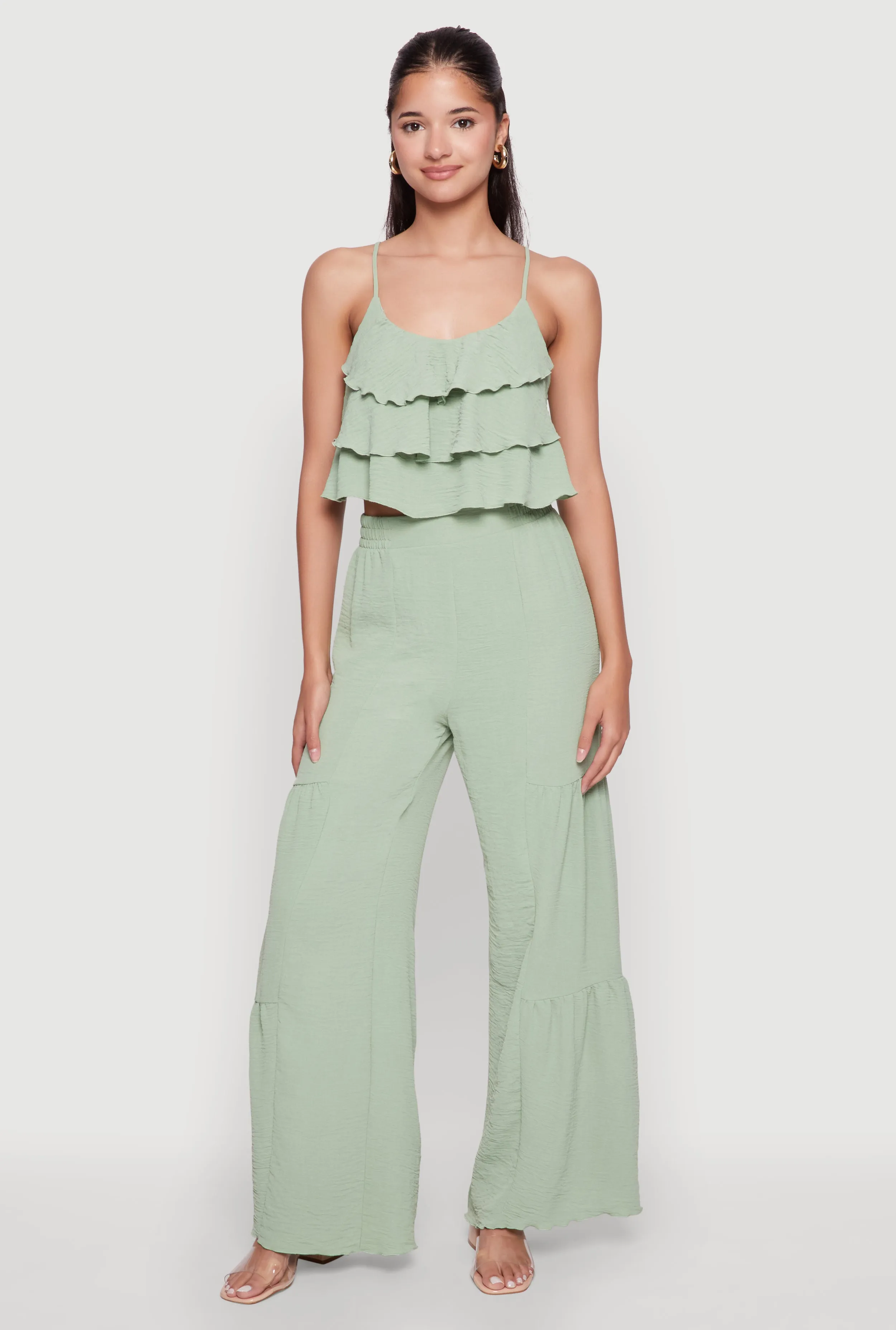 Chic Crepe Knit Tiered Ruffle Cami with Cropped Hem sold by Rainbow product image thumbnail 2