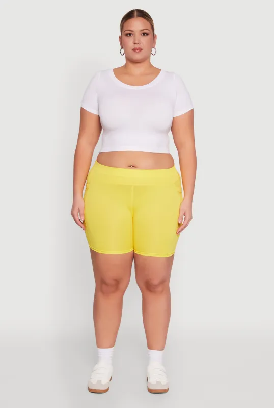 Plus Size High Waisted Biker Shorts with Cell Phone Pockets sold by Rainbow