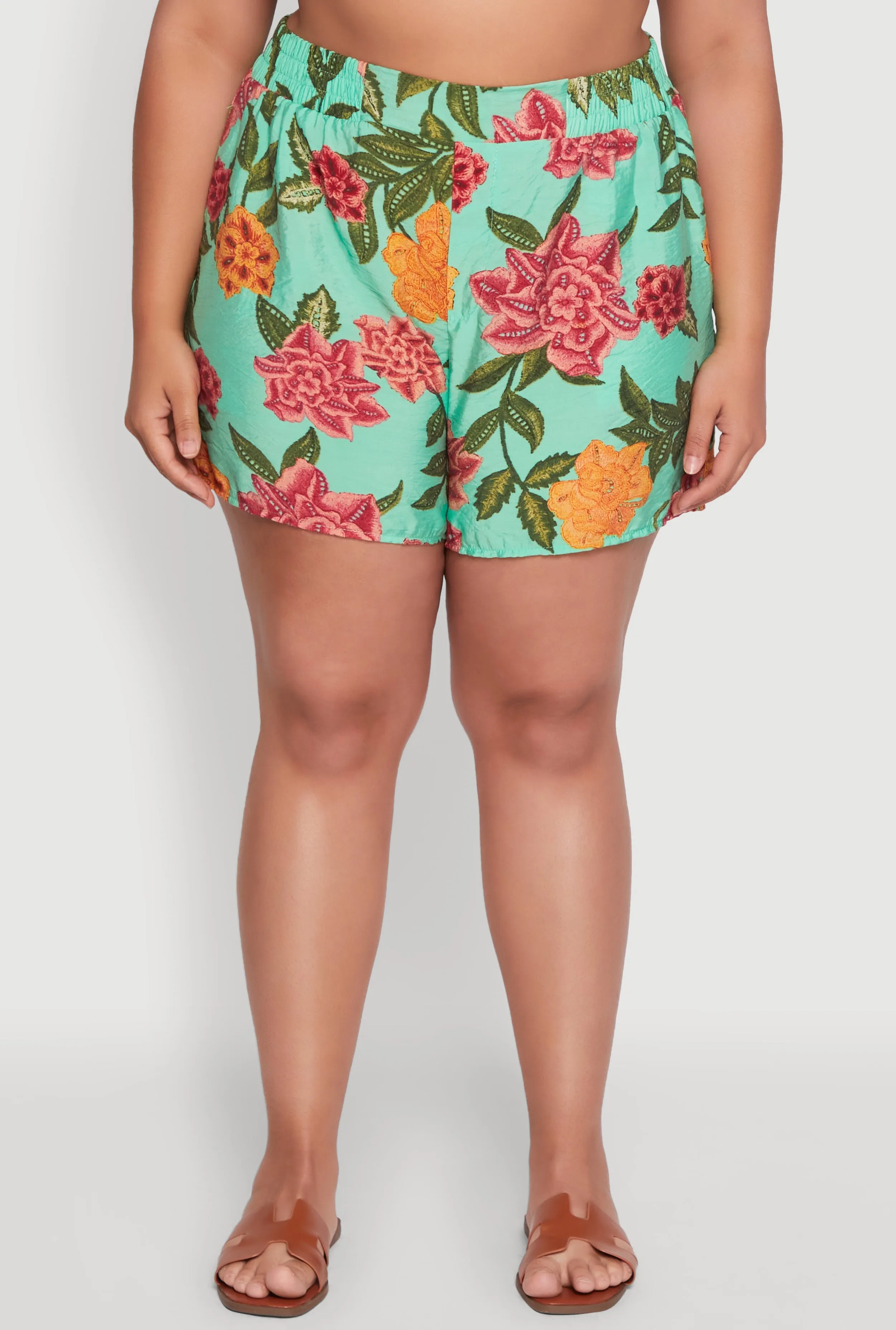 Plus Size Floral High Waisted Pull On Shorts sold by Rainbow product image thumbnail 3