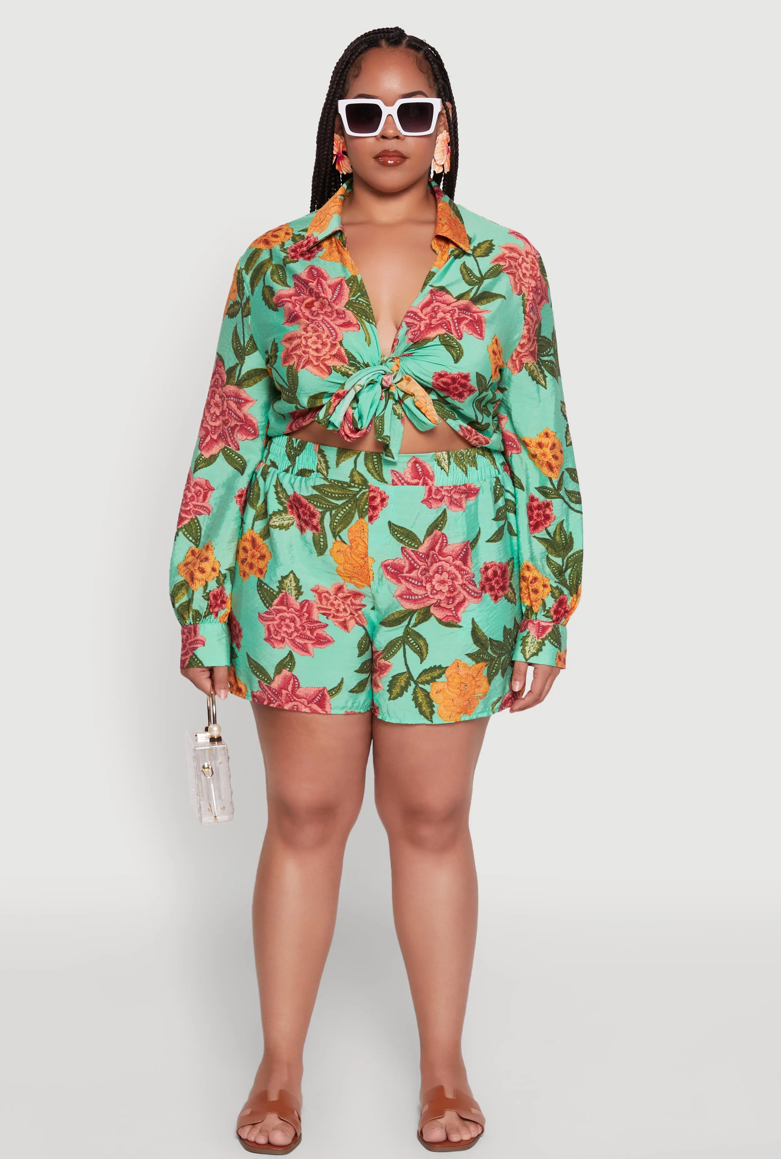 Plus Size Floral High Waisted Pull On Shorts sold by Rainbow product image thumbnail 2