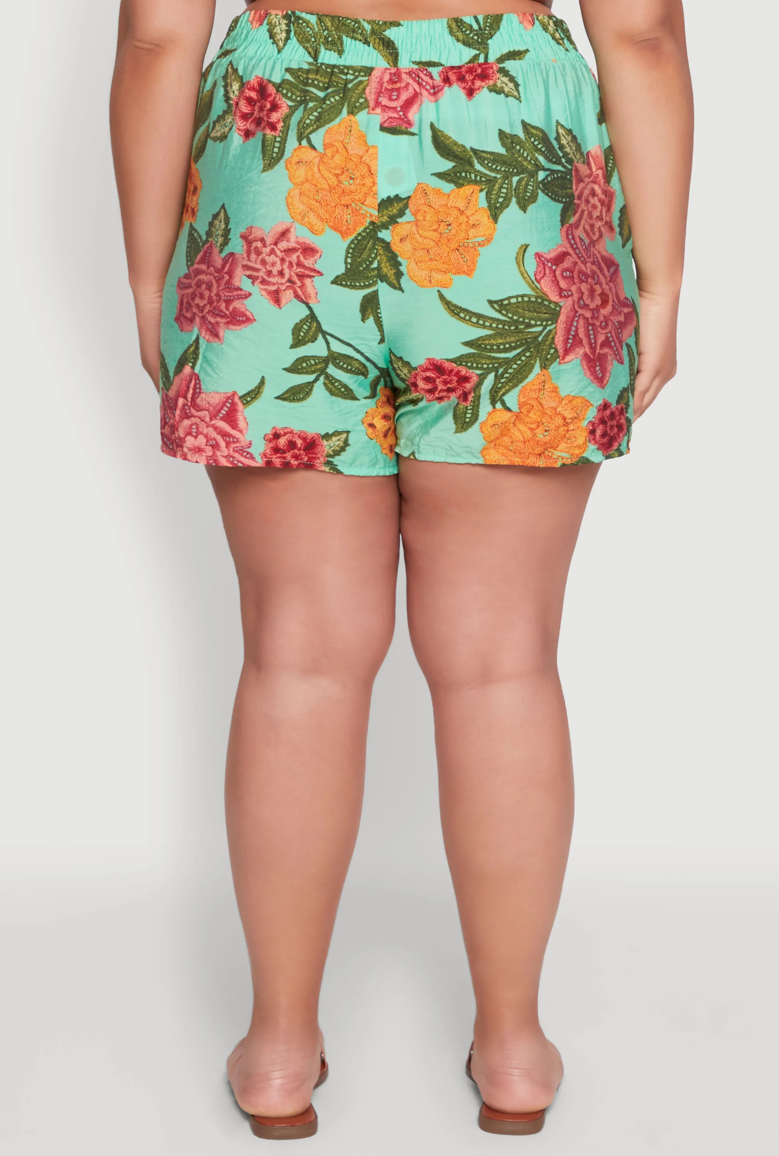 Plus Size Floral High Waisted Pull On Shorts sold by Rainbow product image thumbnail 5