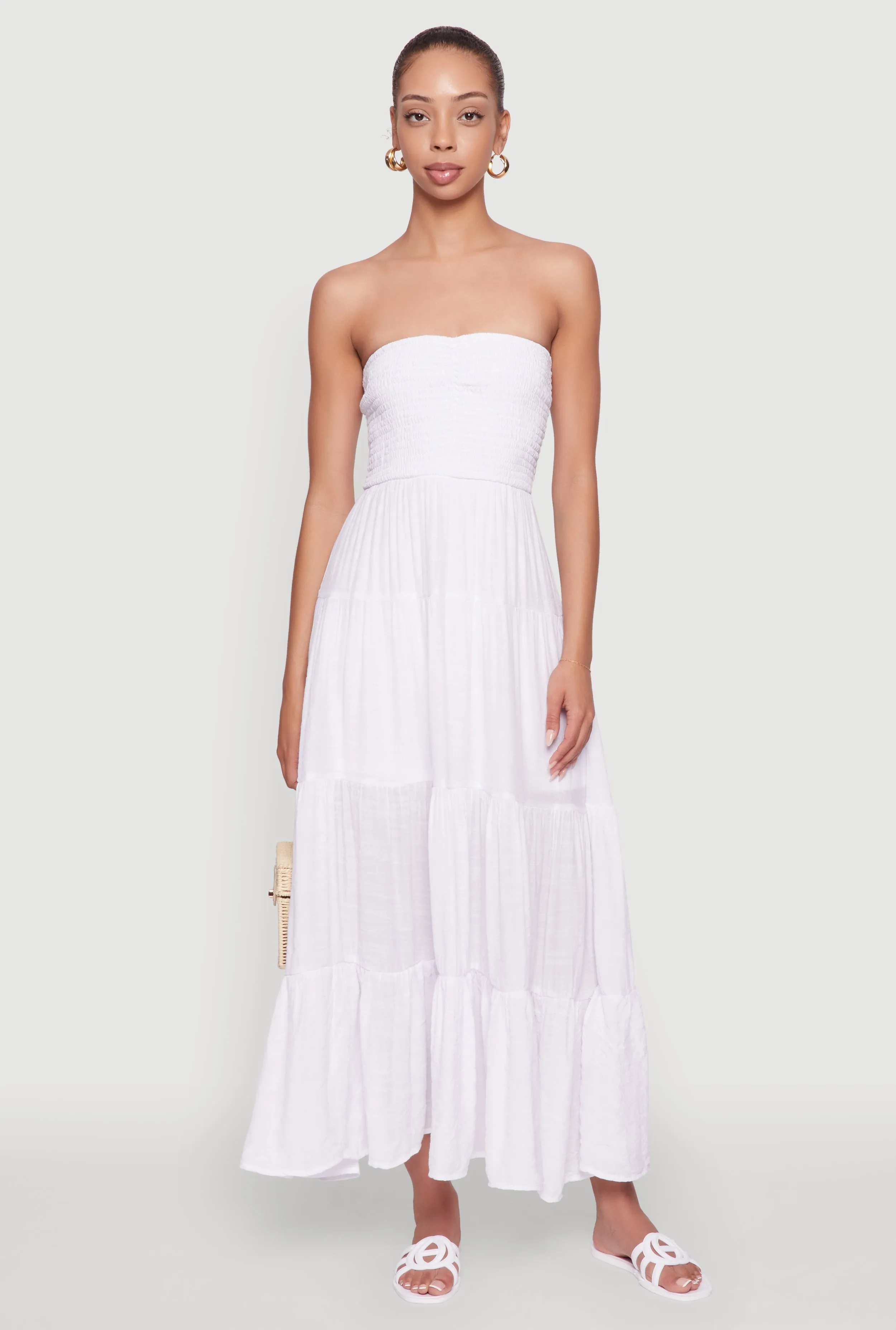 Elegant Strapless Smocked Tiered Dress sold by Rainbow