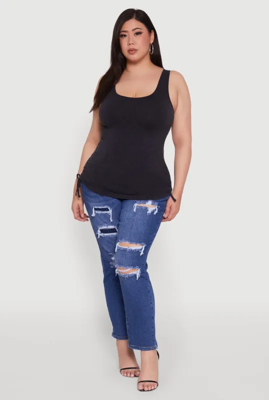 Plus Size Trendy Mineral Wash Side Ruched Tank Top sold by Rainbow