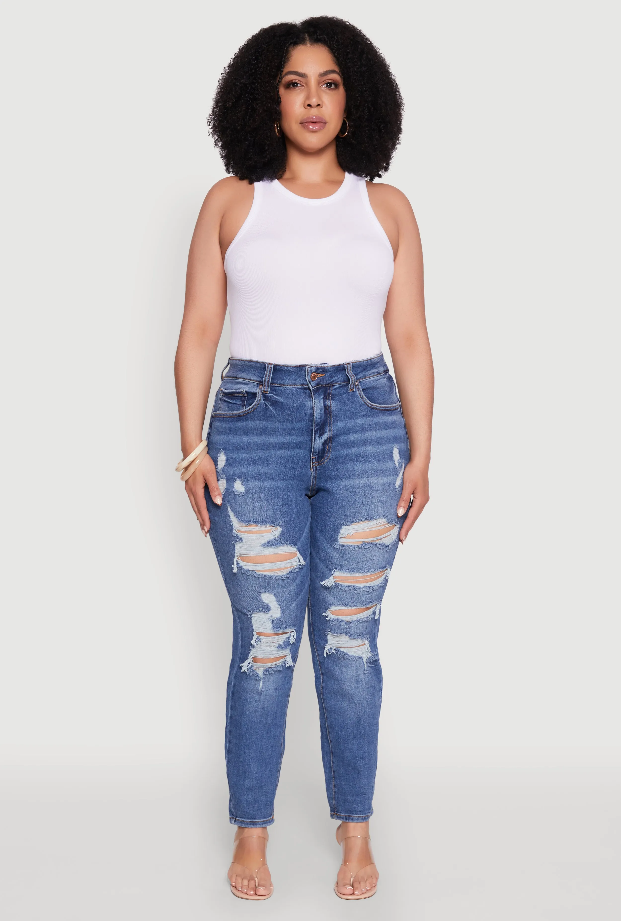 Plus Size WAX High Waist Whiskered Distressed Jeans sold by Rainbow product image thumbnail 2