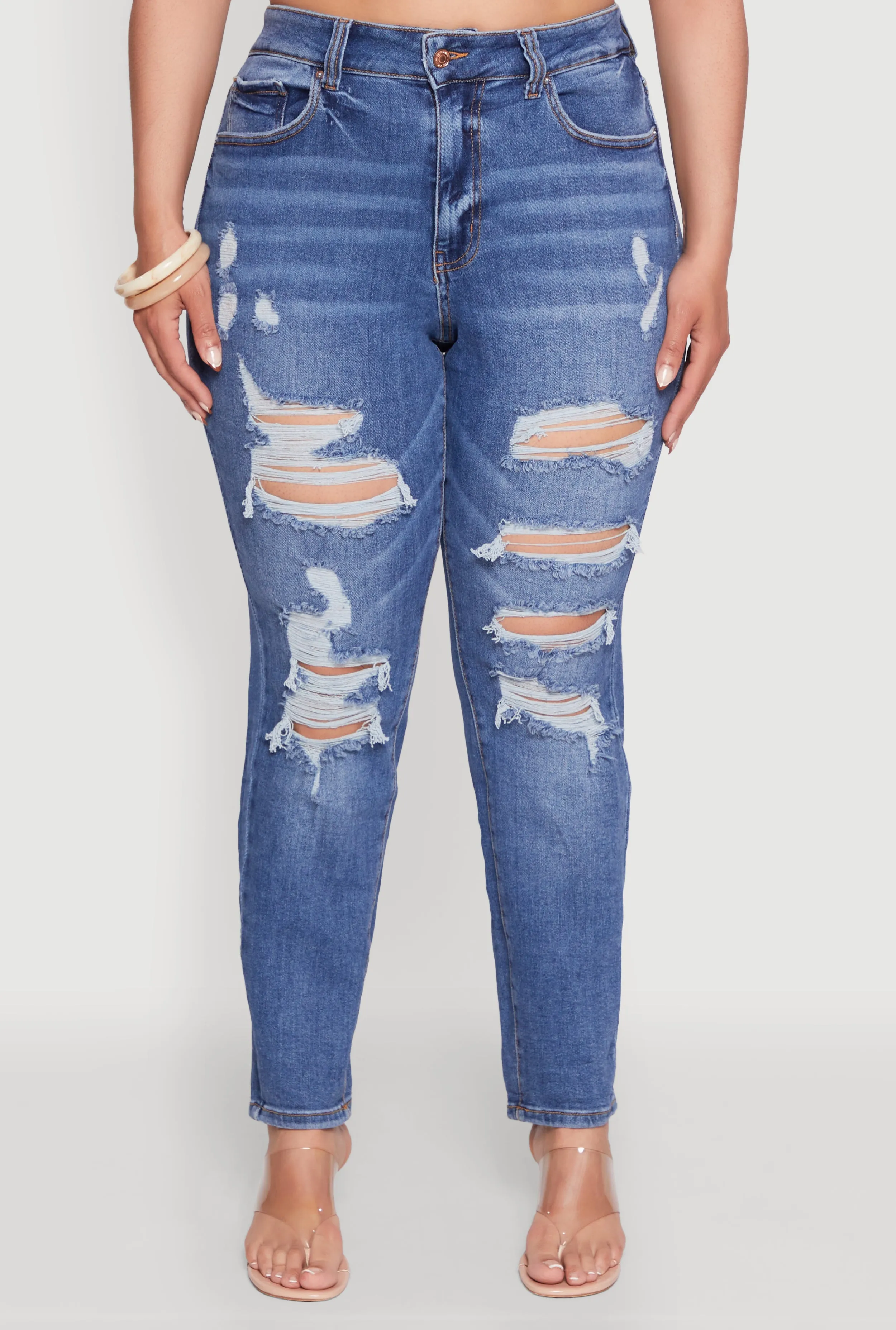 Plus Size WAX High Waist Whiskered Distressed Jeans sold by Rainbow product image thumbnail 5