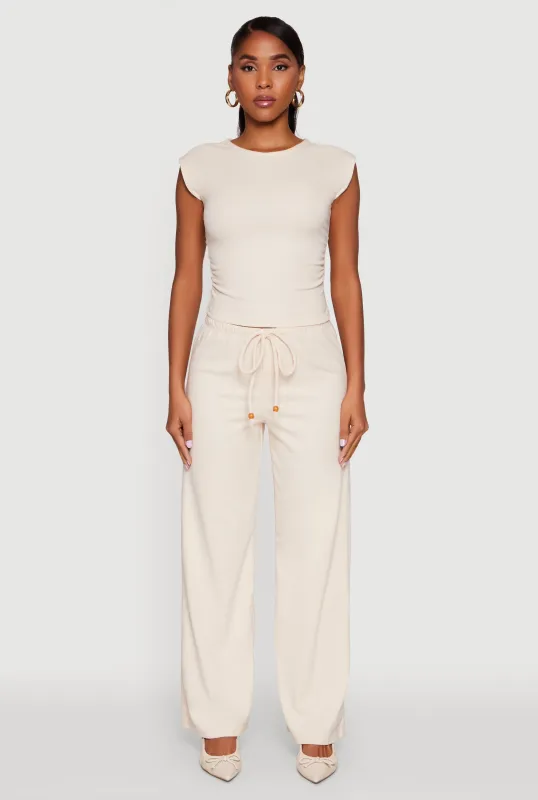 Haute Monde Brushed Knit Drawstring Waist Wide Leg Pants sold by Rainbow