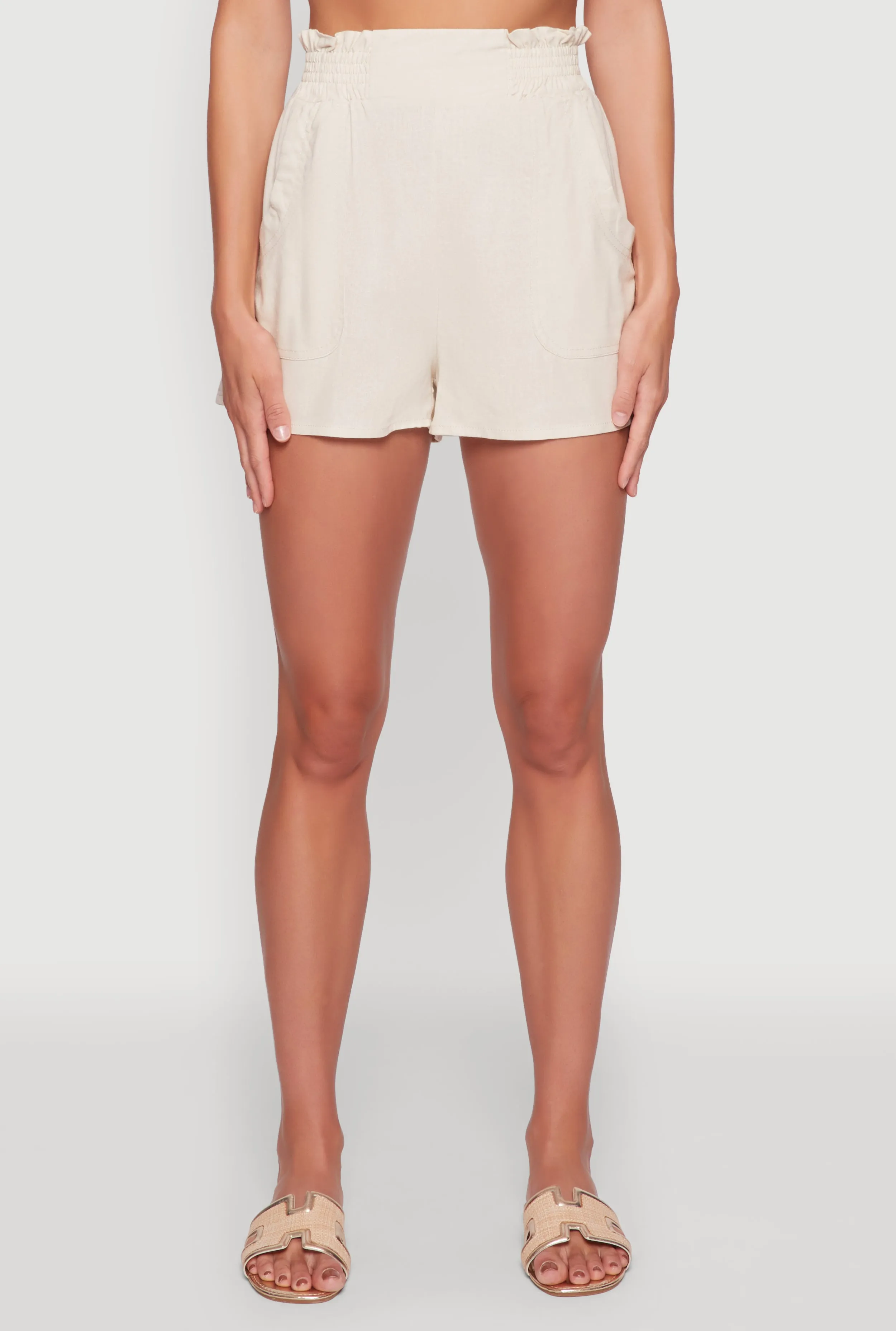 Chic Smocked High Waisted Linen Shorts sold by Rainbow product image thumbnail 3