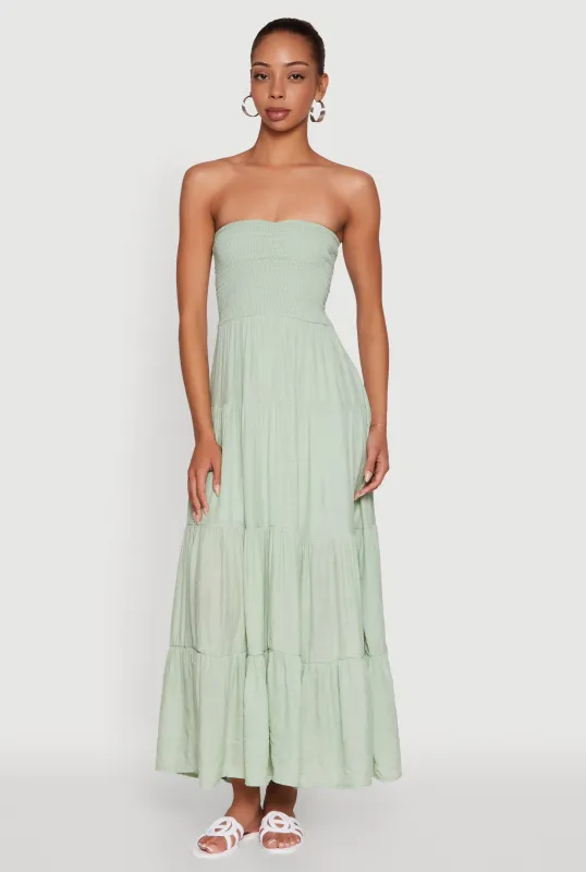 Elegant Strapless Smocked Tiered Dress sold by Rainbow