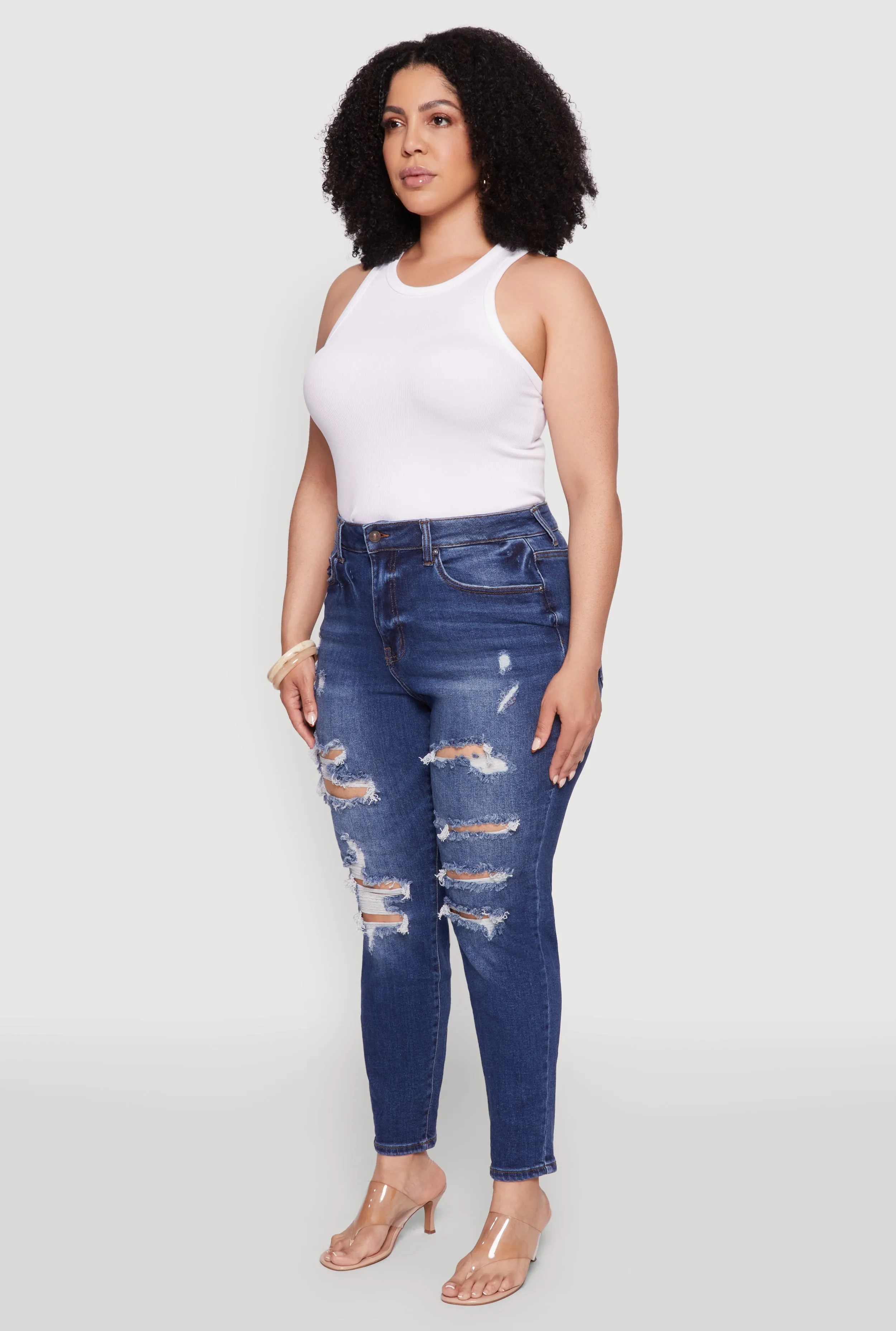 Plus Size WAX High Waist Whiskered Distressed Jeans sold by Rainbow product image thumbnail 3